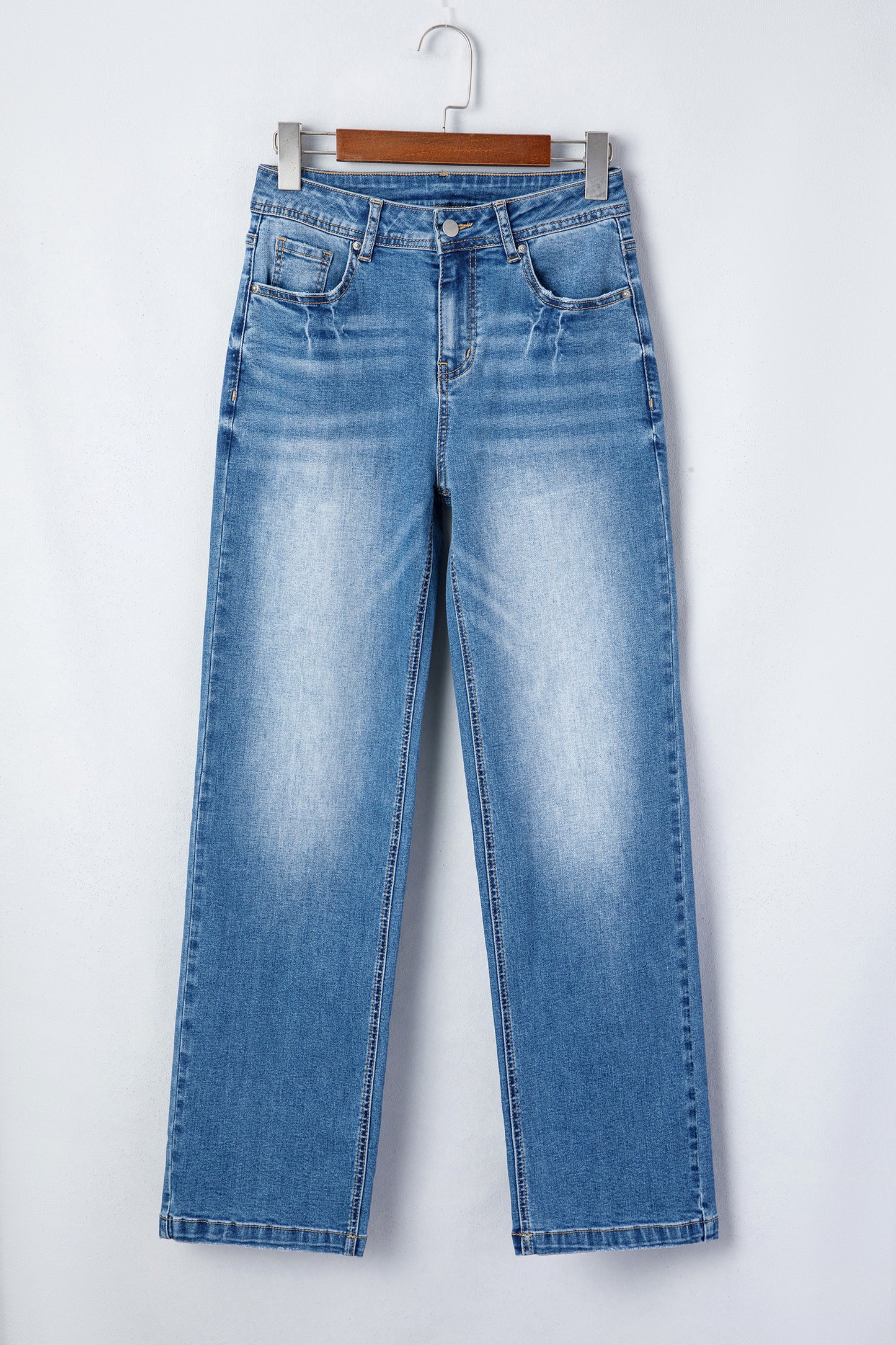 Myosotis Acid Washed Straight Leg Full Length Casual Jeans-Bottoms/Jeans-[Adult]-[Female]-2022 Online Blue Zone Planet
