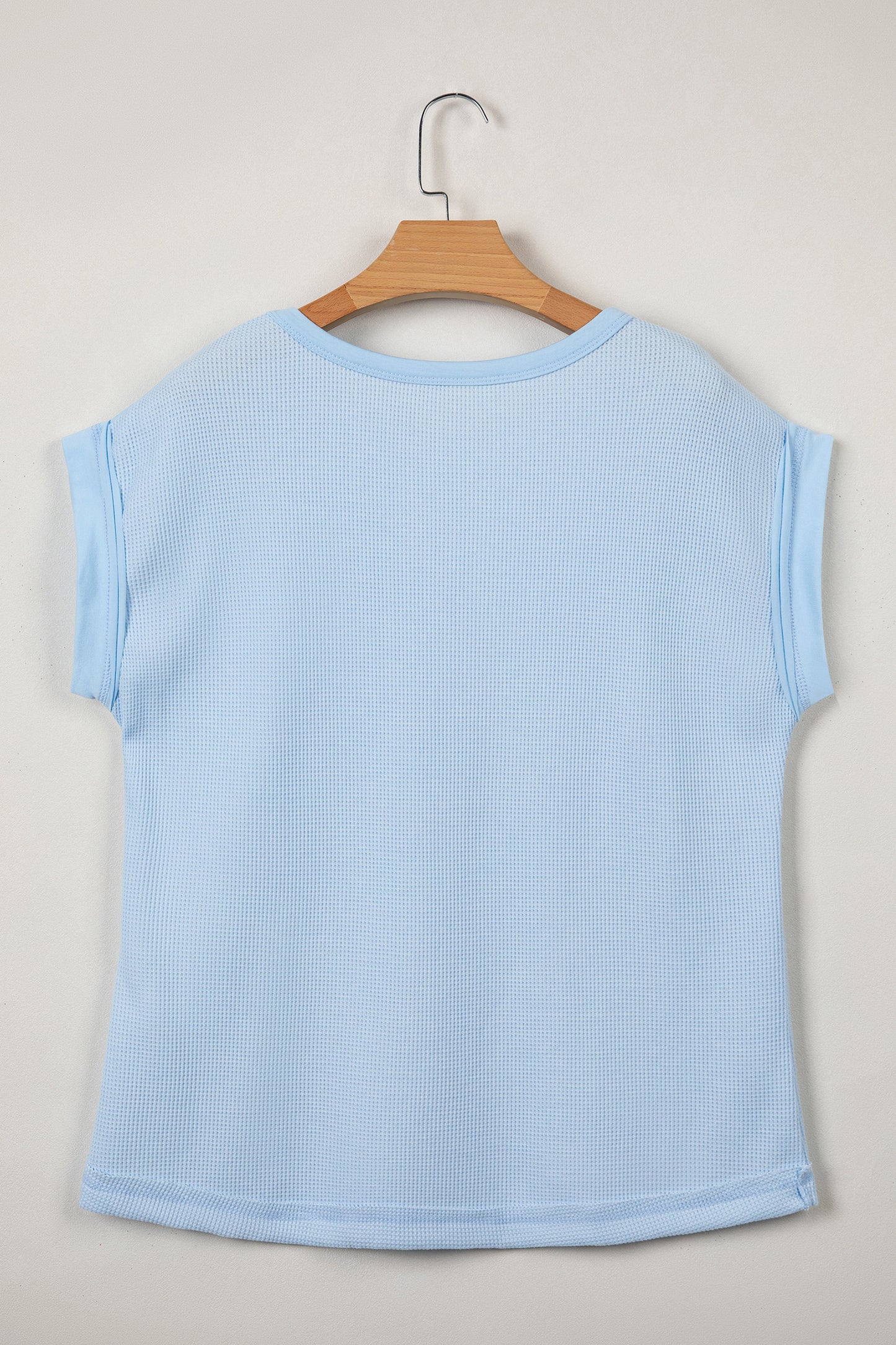 Pink Solid Color Raw Seam Waffled Patchwork Casual T Shirt-Tops/Tops & Tees-[Adult]-[Female]-2022 Online Blue Zone Planet