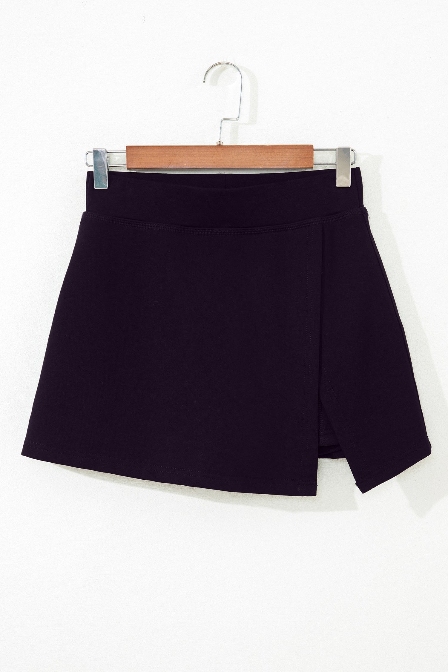 Black Solid Color Wrapped Side Slit Skort-Bottoms/Casual Shorts-[Adult]-[Female]-2022 Online Blue Zone Planet