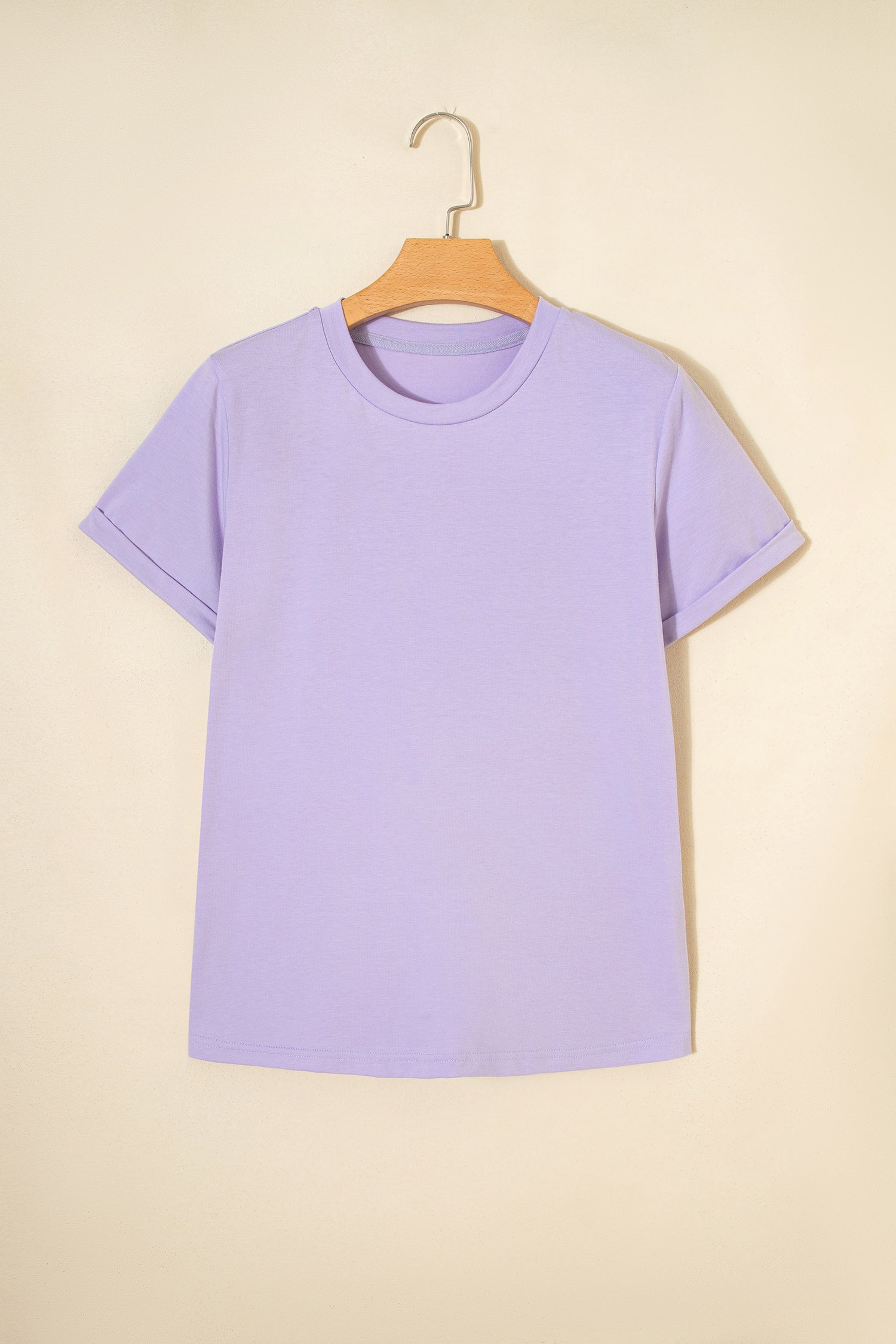Orchid Petal Casual Plain Crew Neck Tee-Tops/Tops & Tees-[Adult]-[Female]-2022 Online Blue Zone Planet