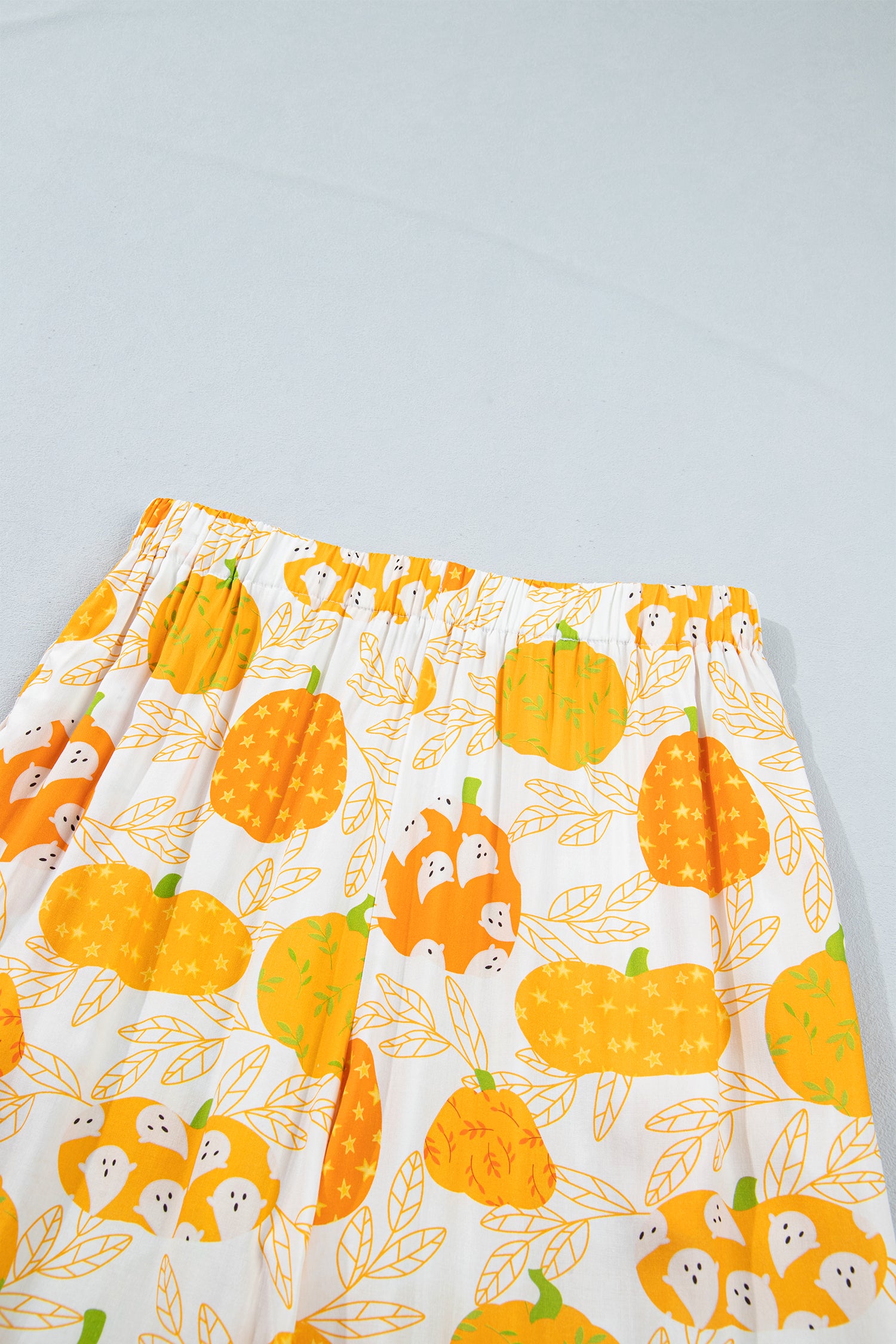 Orange Short Sleeve Pumpkin Print Polka Dot Trim Pocket Pocket Placket Home Wear Lounge Set-Loungewear & Sleepwear/Loungewear-[Adult]-[Female]-2022 Online Blue Zone Planet