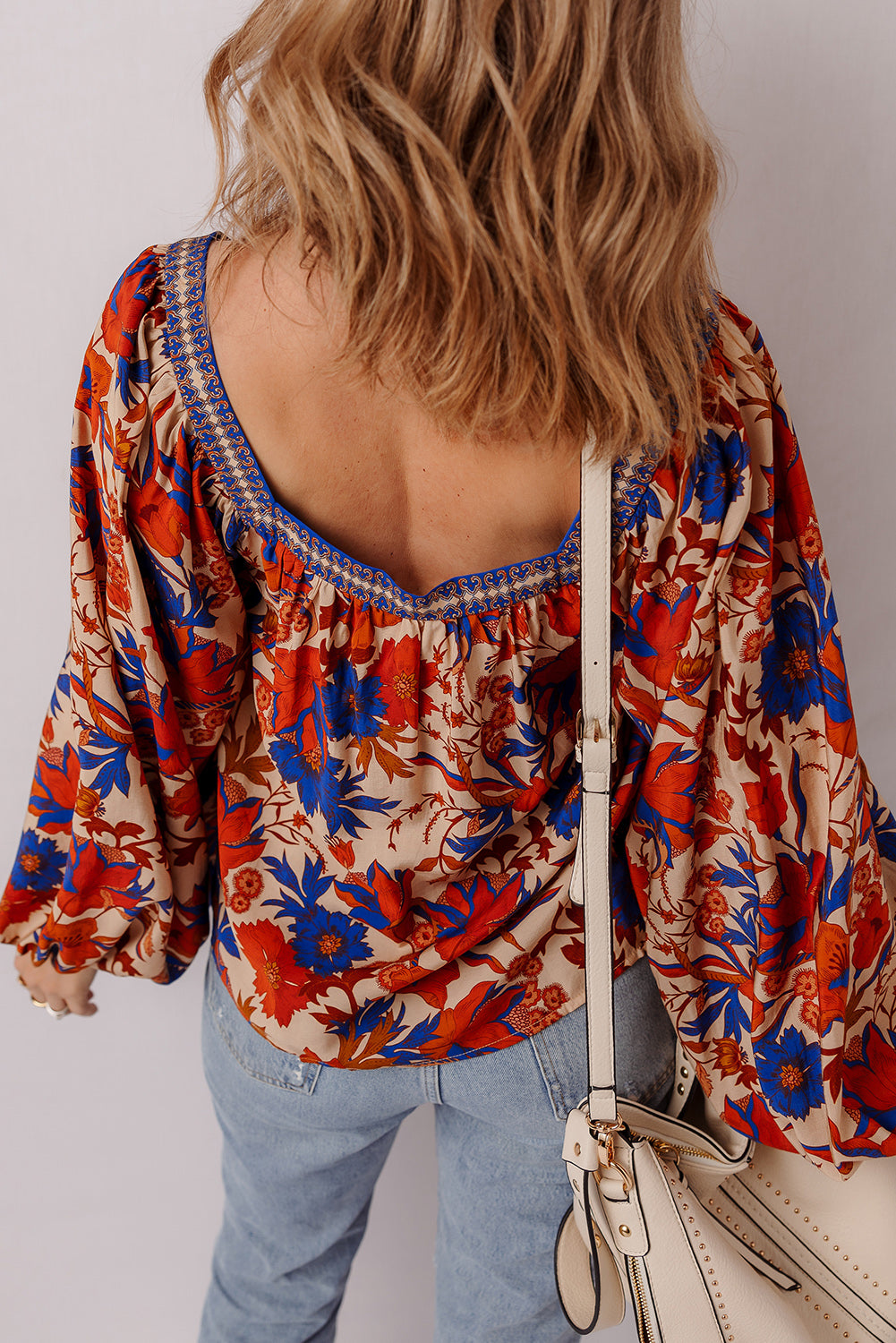 Multicolour Floral Print Square Neck Backless Loose Fit Blouse-Tops/Blouses & Shirts-[Adult]-[Female]-2022 Online Blue Zone Planet
