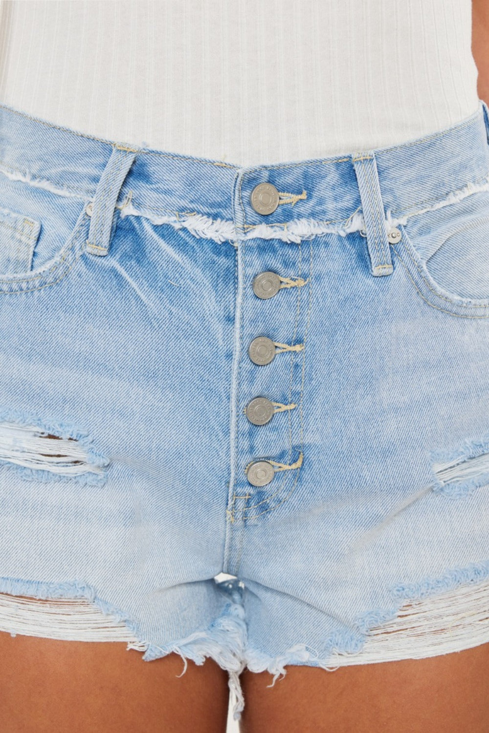 Kancan Distressed Button Fly Denim Shorts-BOTTOMS SIZES SMALL MEDIUM LARGE-[Adult]-[Female]-2022 Online Blue Zone Planet