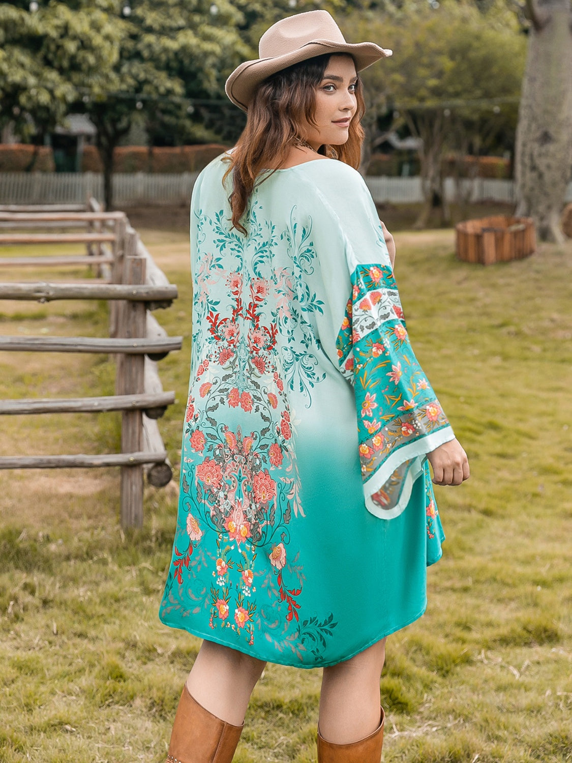 Blue Zone Planet | Plus Size Printed Open Front Long Sleeve Cover Up-TOPS / DRESSES-[Adult]-[Female]-2022 Online Blue Zone Planet