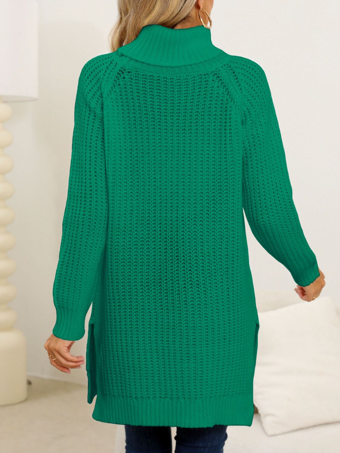 Blue Zone Planet | Slit Turtleneck Long Sleeve Sweater-TOPS / DRESSES-[Adult]-[Female]-2022 Online Blue Zone Planet