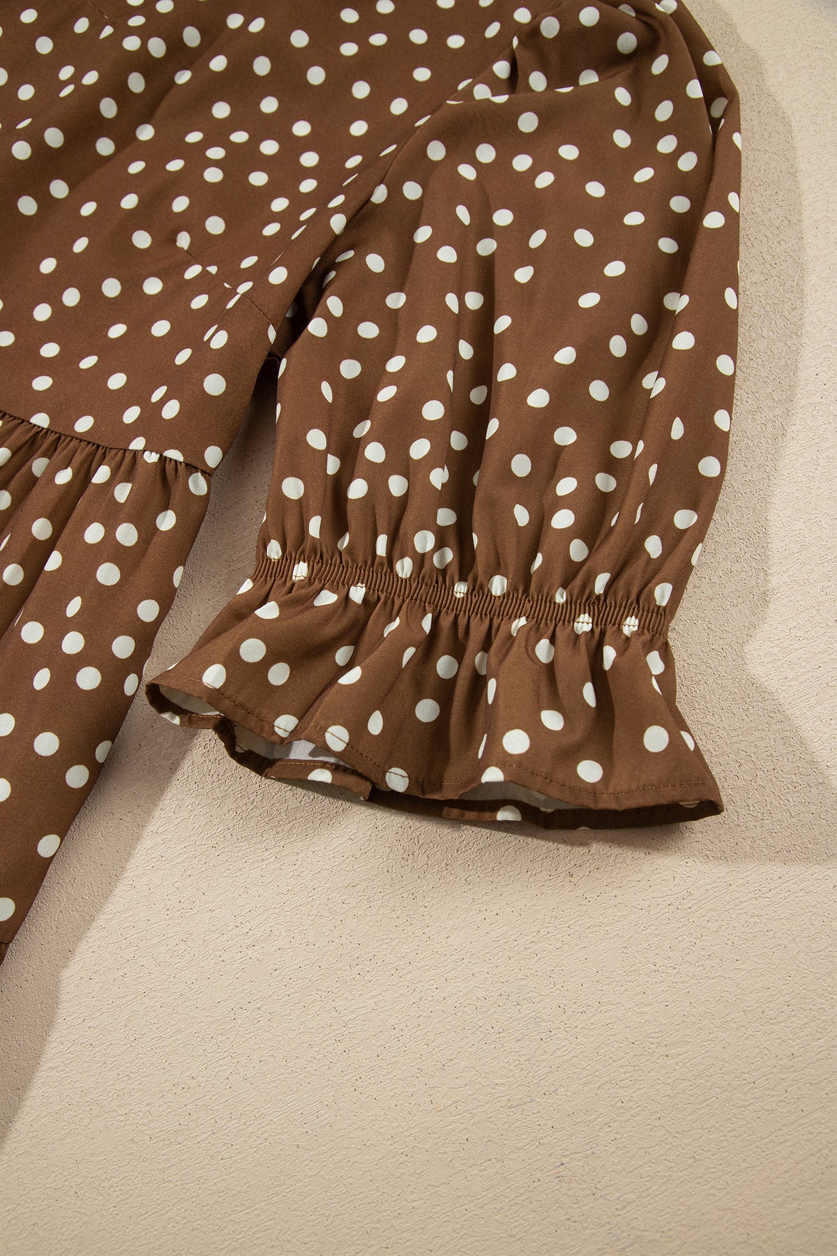 Brown V Neck Polka Dot Long Sleeve Shift Plus Size Dress-TOPS / DRESSES-[Adult]-[Female]-2022 Online Blue Zone Planet