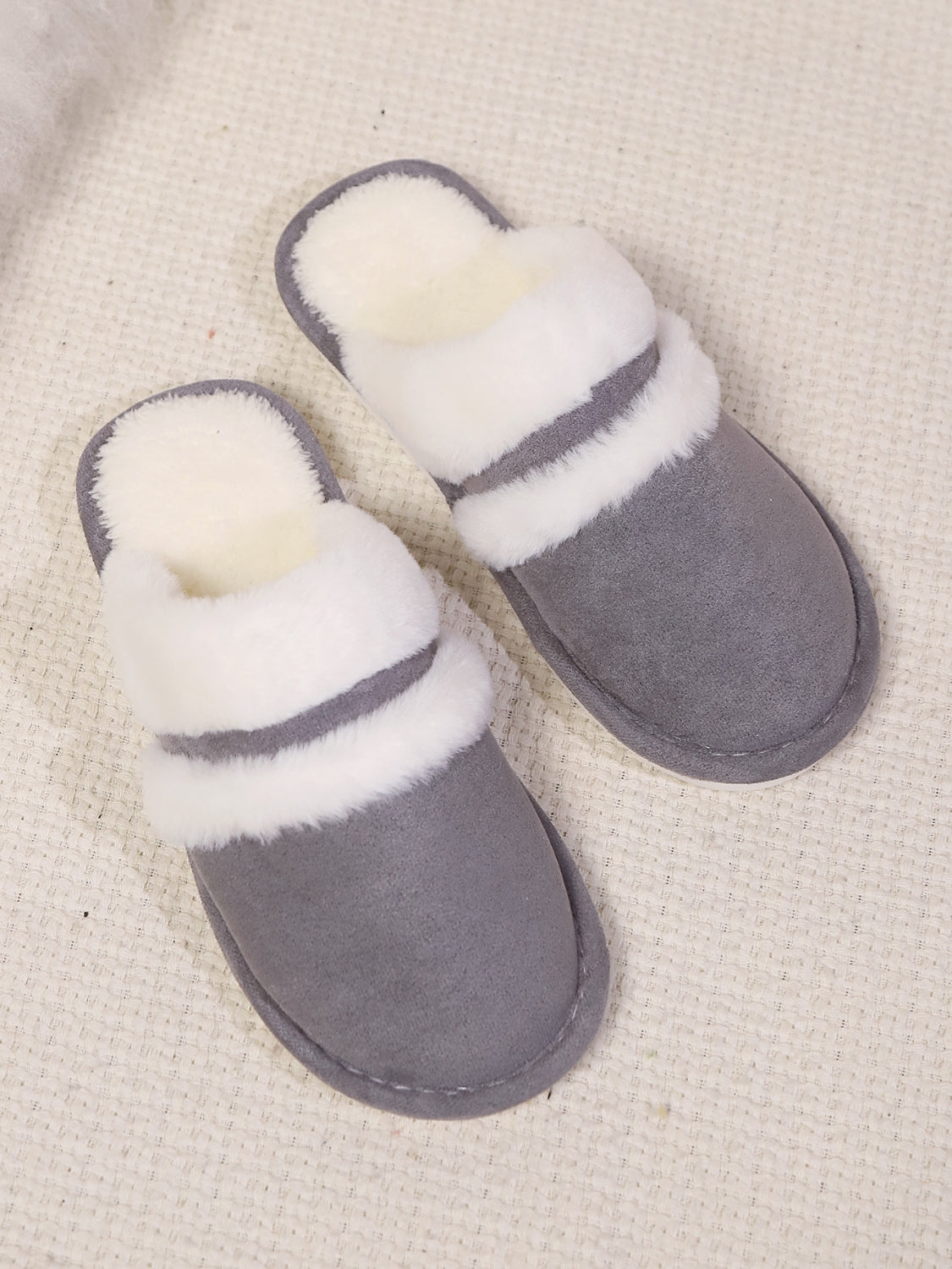 Contrast Faux Fur Round Toe Slippers-SHOES-[Adult]-[Female]-2022 Online Blue Zone Planet