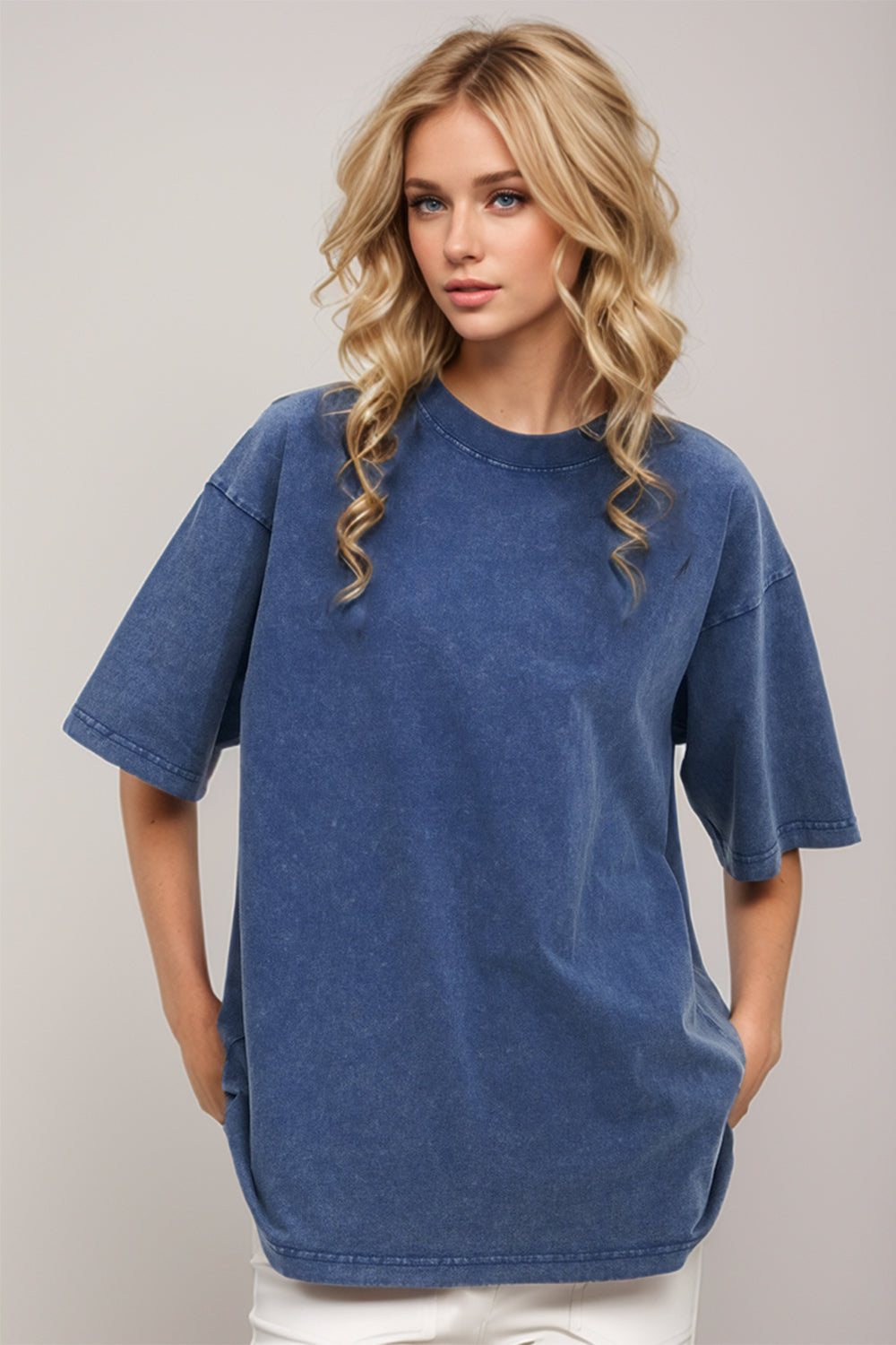 Basic Bae Round Neck Half Sleeve T-Shirt-TOPS / DRESSES-[Adult]-[Female]-Dusty Blue-S-2022 Online Blue Zone Planet