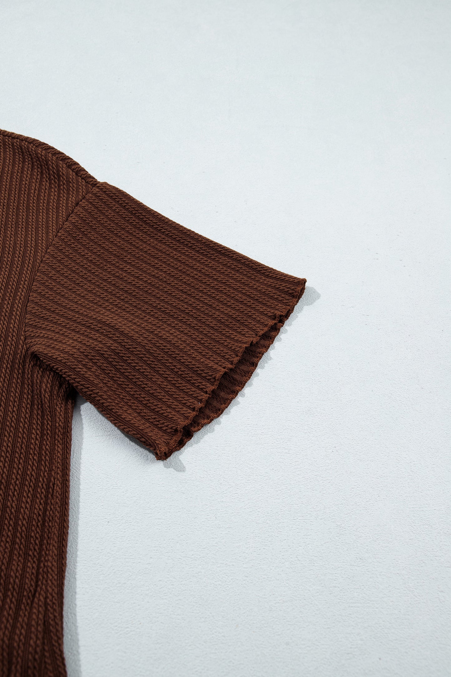 Dark Brown Textured Ribbed Knit Lettuce Trim 2pcs Lounge Set-Loungewear & Sleepwear/Loungewear-[Adult]-[Female]-2022 Online Blue Zone Planet