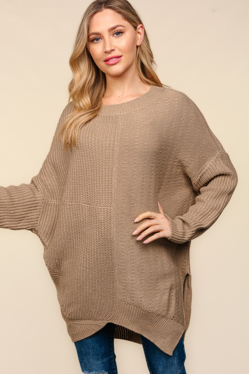 Haptics Full Size Side Slit Texture Asymmetric Sweater-TOPS / DRESSES-[Adult]-[Female]-2022 Online Blue Zone Planet