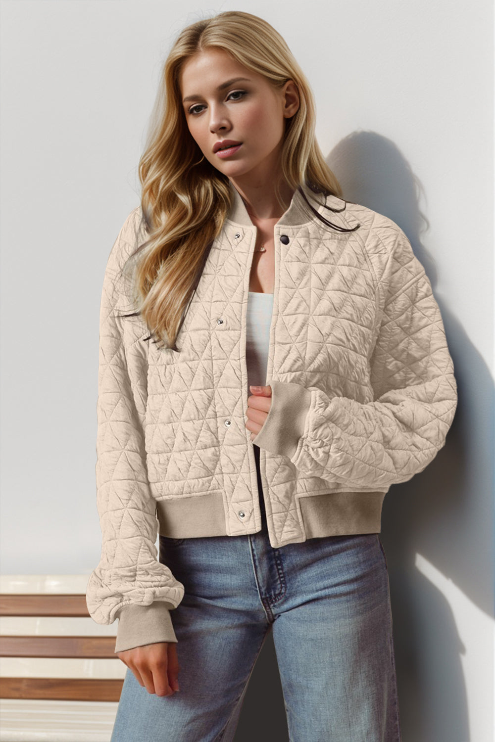 Double Take Quilted Snap Down Cropped Bomber Jacket-TOPS / DRESSES-[Adult]-[Female]-Dust Storm-S-2022 Online Blue Zone Planet