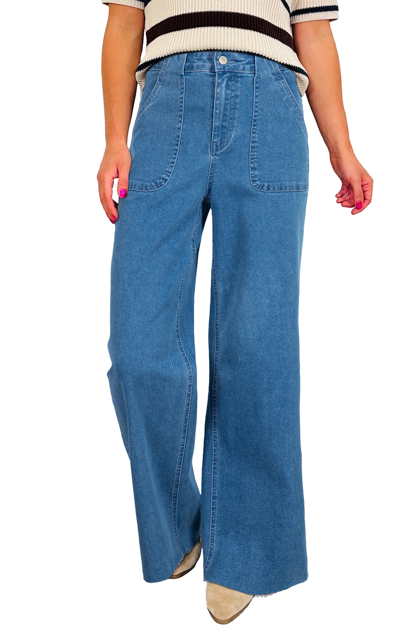 Dusk Blue Retro Washed Patch Pocket Loose Jeans-Bottoms/Jeans-[Adult]-[Female]-2022 Online Blue Zone Planet