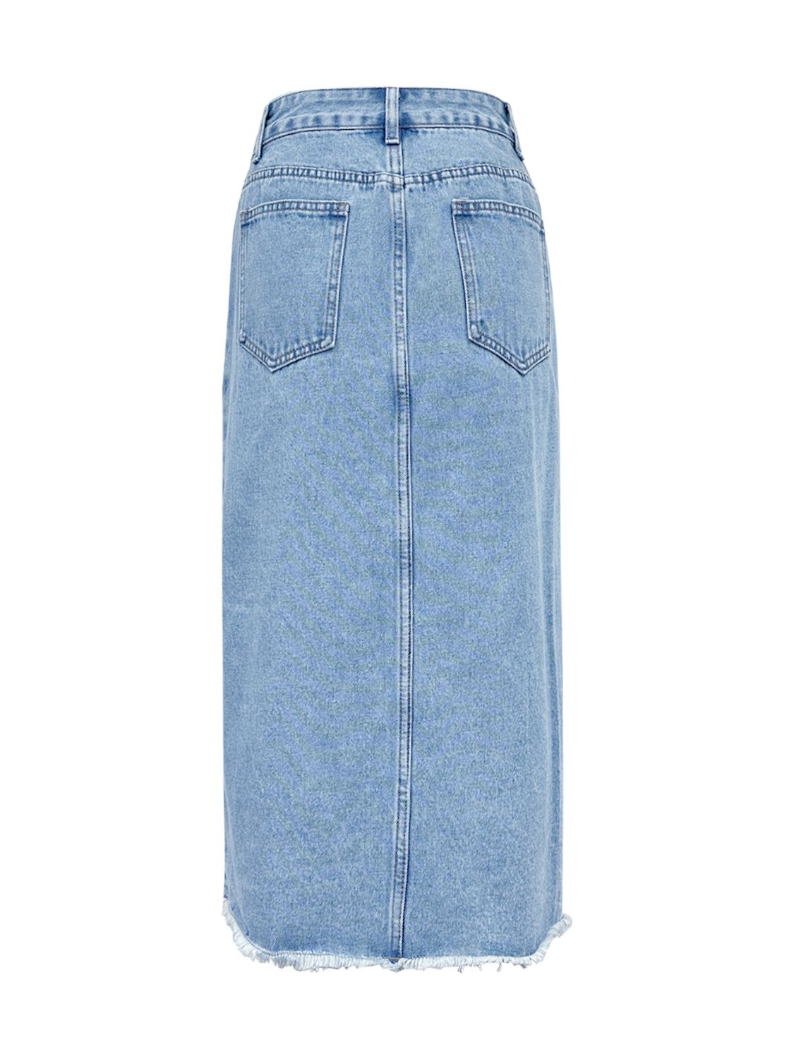 Raw Hem Slit Midi Denim Skirt-BOTTOMS SIZES SMALL MEDIUM LARGE-[Adult]-[Female]-2022 Online Blue Zone Planet