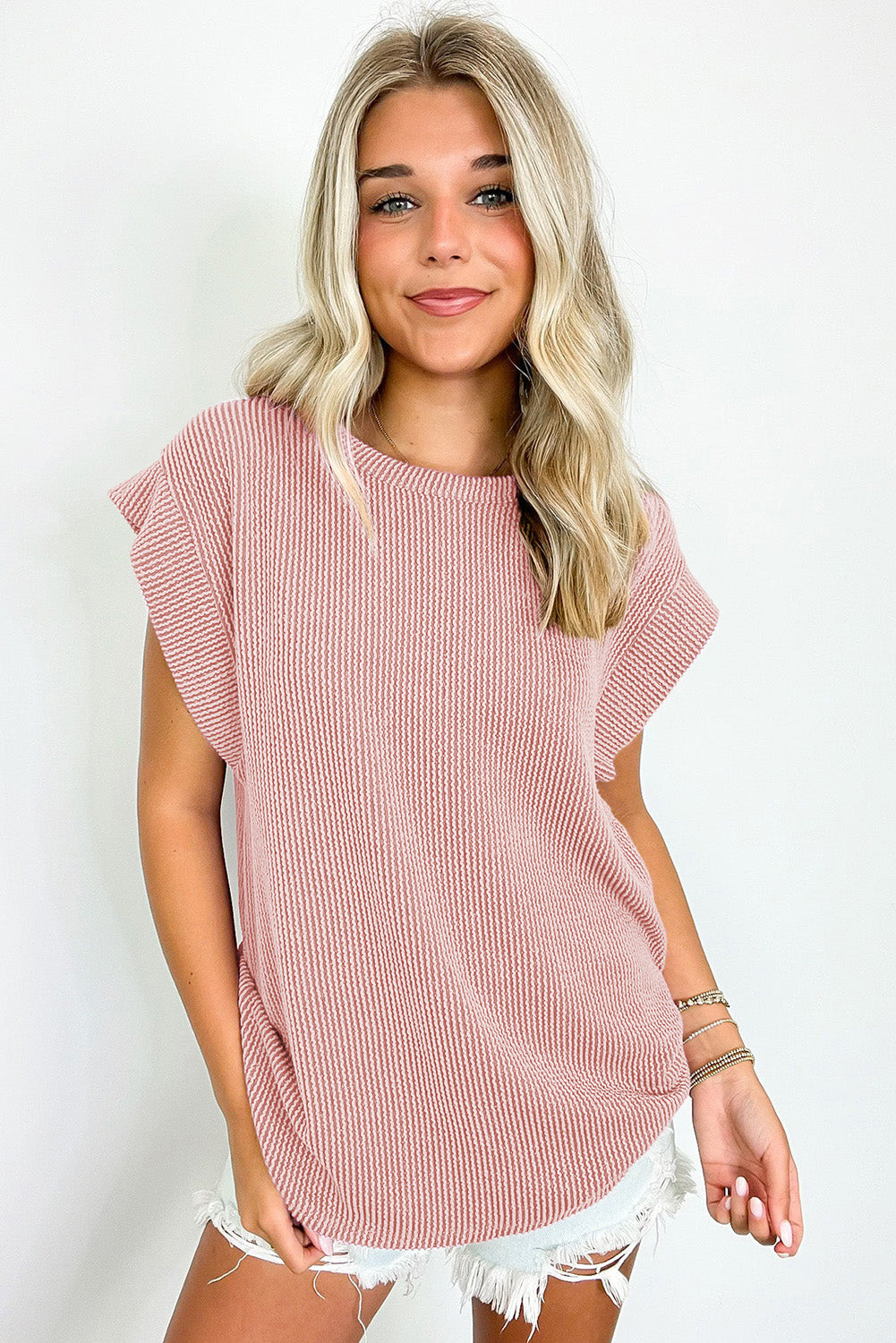 Sepia Rose Twisted Rib Wide Sleeve Crew Neck T Shirt-Tops/Tops & Tees-[Adult]-[Female]-2022 Online Blue Zone Planet