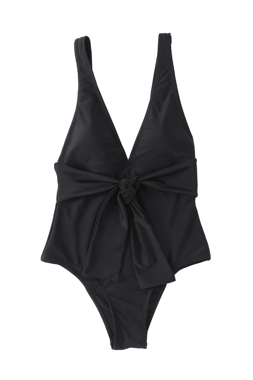 Black Deep V Neck Tie Waist One-piece Swimsuit-TOPS / DRESSES-[Adult]-[Female]-2022 Online Blue Zone Planet