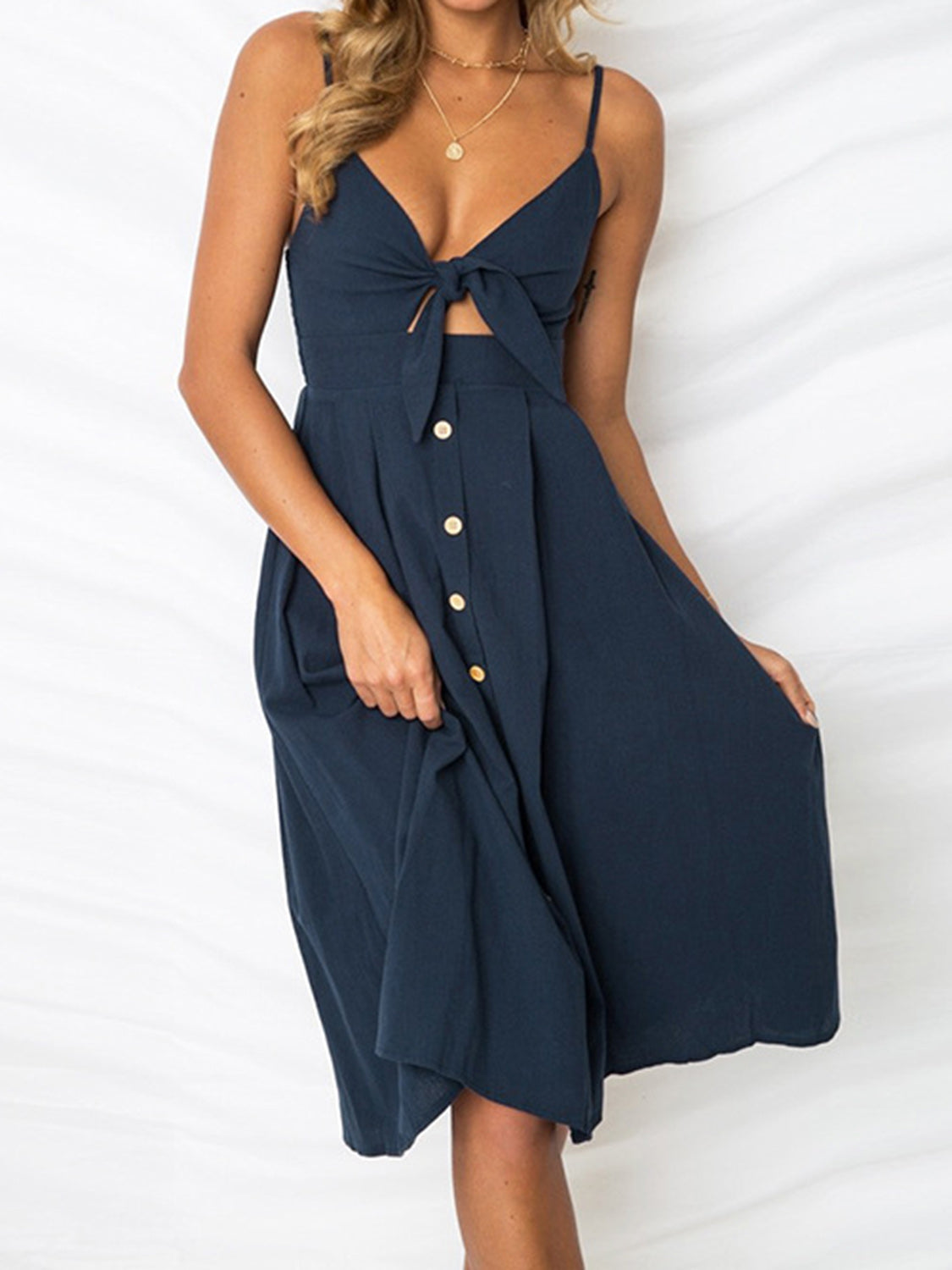 Cutout Smocked Sweetheart Neck Cami Dress BLUE ZONE PLANET