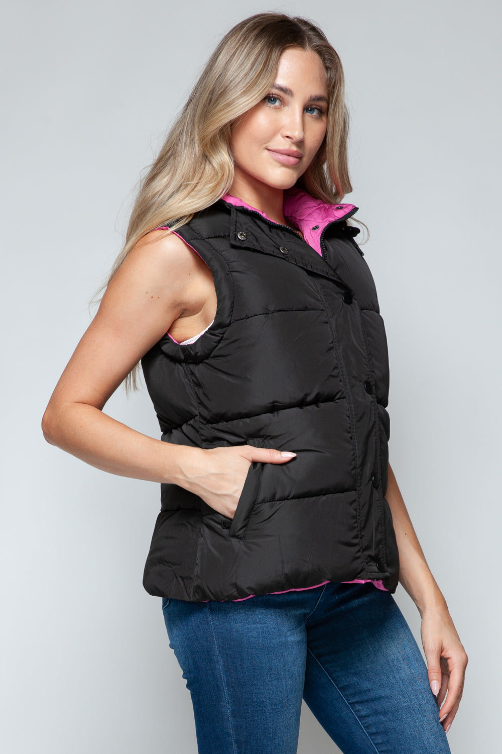 Snobbish Snap and Zip Closure Hooded Vest-TOPS / DRESSES-[Adult]-[Female]-2022 Online Blue Zone Planet