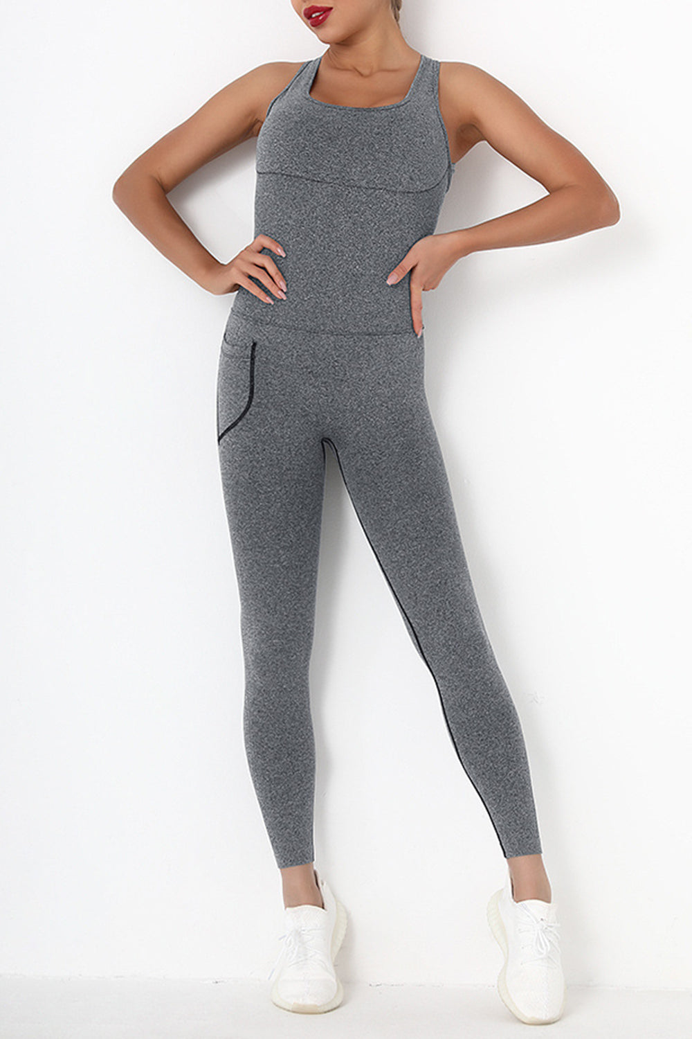 Crisscross Wide Strap Active Jumpsuit-[Adult]-[Female]-Gray-S-2022 Online Blue Zone Planet