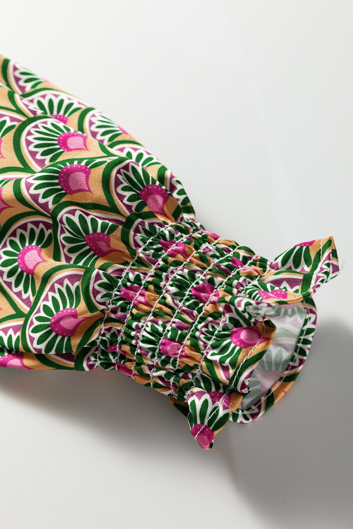 Apricot Floral Patchwork Shirred Cuff Puff Sleeve Sweater-TOPS / DRESSES-[Adult]-[Female]-2022 Online Blue Zone Planet