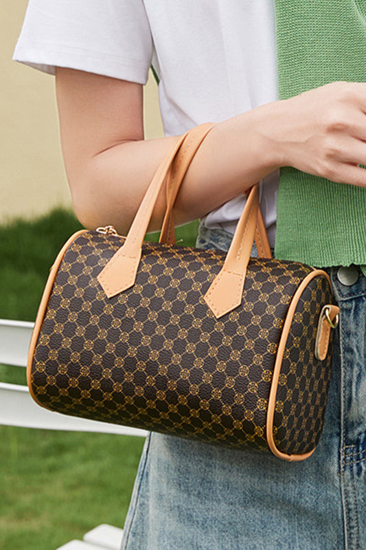 Coffee Retro Geometric Print Portable Shoulder Strap PU Leather Bag-Shoes & Bags/Handbags-[Adult]-[Female]-Coffee-ONE SIZE-2022 Online Blue Zone Planet