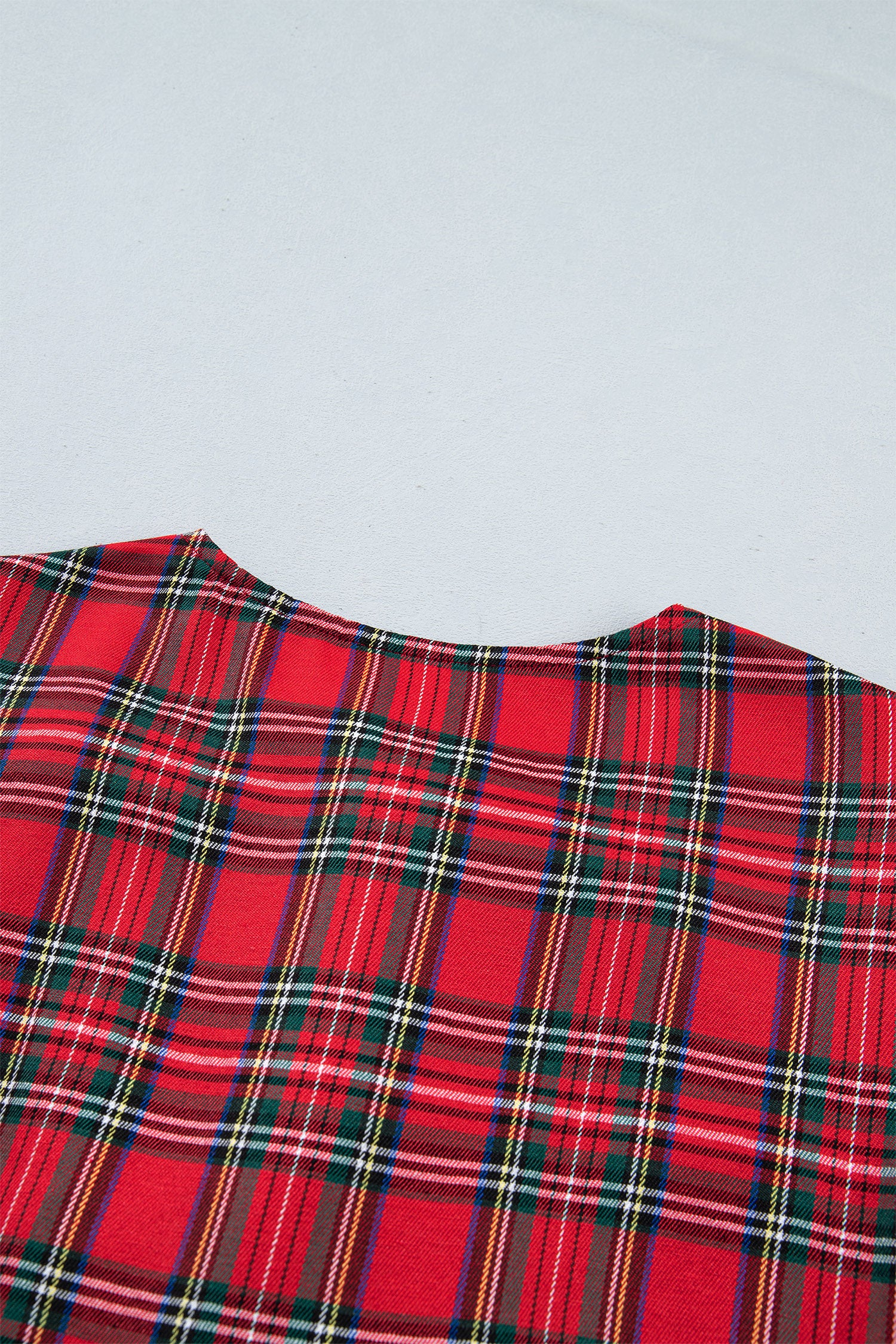 Red Plaid Knot Neck Short Sleeve Mini Shift Dress-TOPS / DRESSES-[Adult]-[Female]-2022 Online Blue Zone Planet