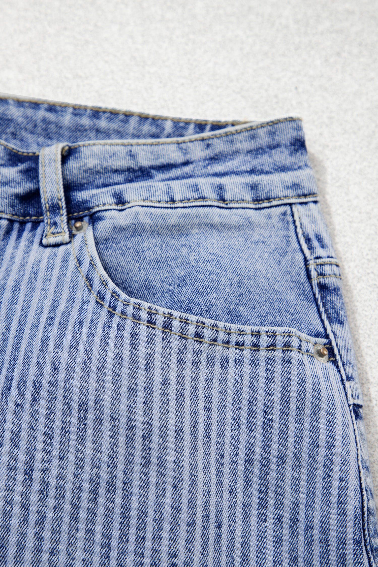 Sky Blue Striped Paisley Mixed Patchwork Raw Hem Denim Shorts-Bottoms/Denim Shorts-[Adult]-[Female]-2022 Online Blue Zone Planet