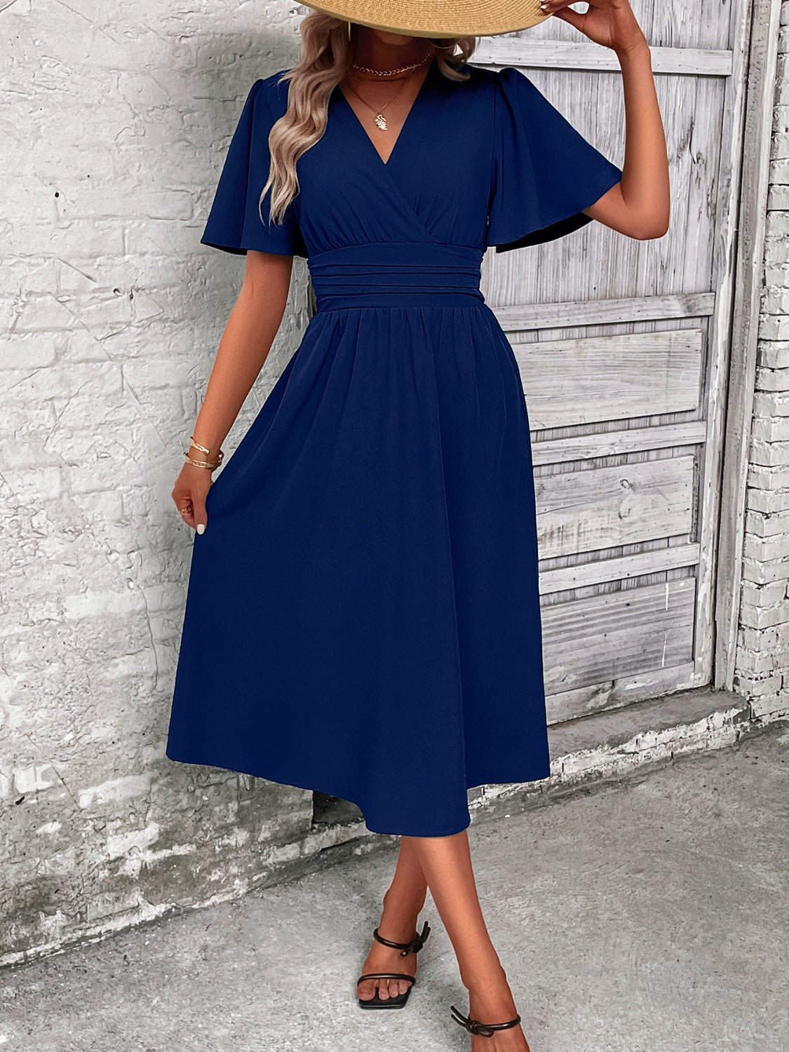 Blue Zone Planet | Surplice Flutter Sleeve Midi Dress-TOPS / DRESSES-[Adult]-[Female]-2022 Online Blue Zone Planet