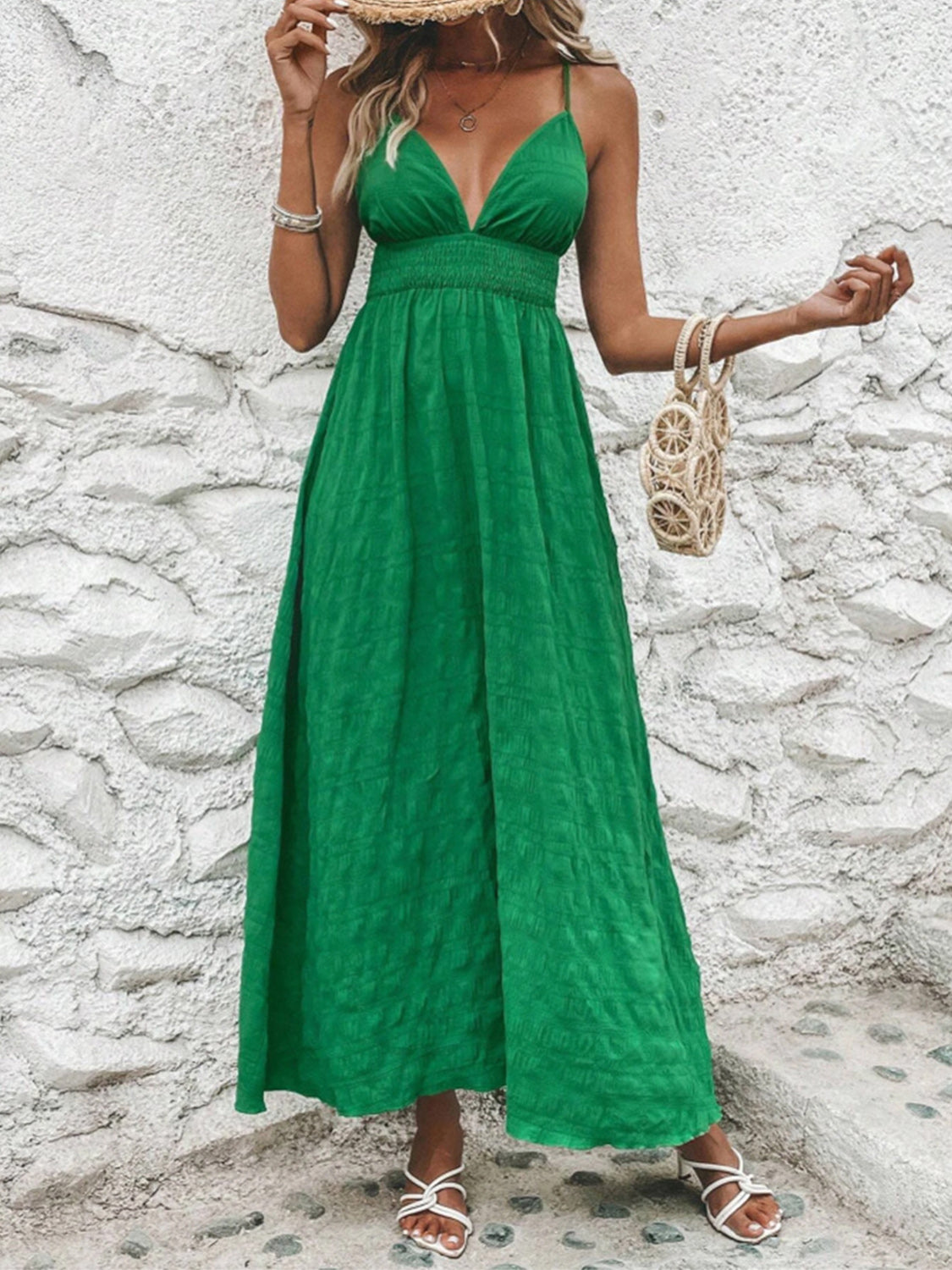 Blue Zone Planet | Crisscross V-Neck Maxi Cami Dress-TOPS / DRESSES-[Adult]-[Female]-Dark Green-XS-2022 Online Blue Zone Planet