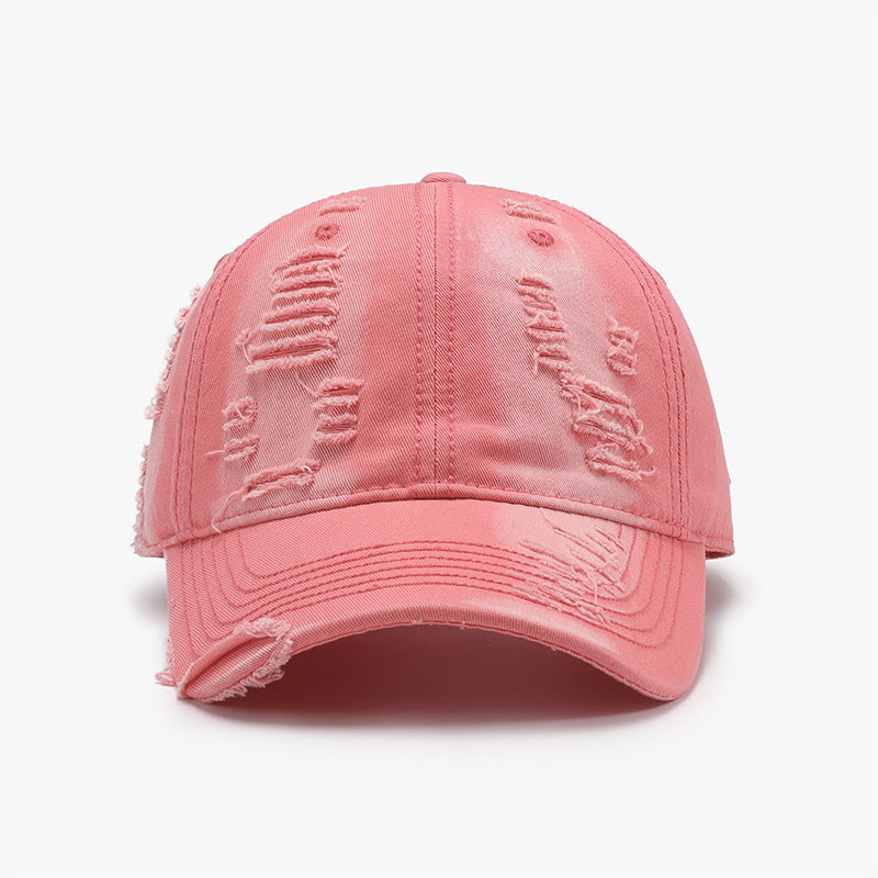 Distressed Adjustable Cotton Baseball Cap-BASEBALL HATS-[Adult]-[Female]-Burnt Coral-One Size-2022 Online Blue Zone Planet