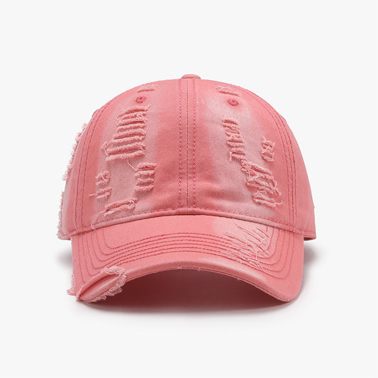 Distressed Adjustable Cotton Baseball Cap-BASEBALL HATS-[Adult]-[Female]-Burnt Coral-One Size-2022 Online Blue Zone Planet