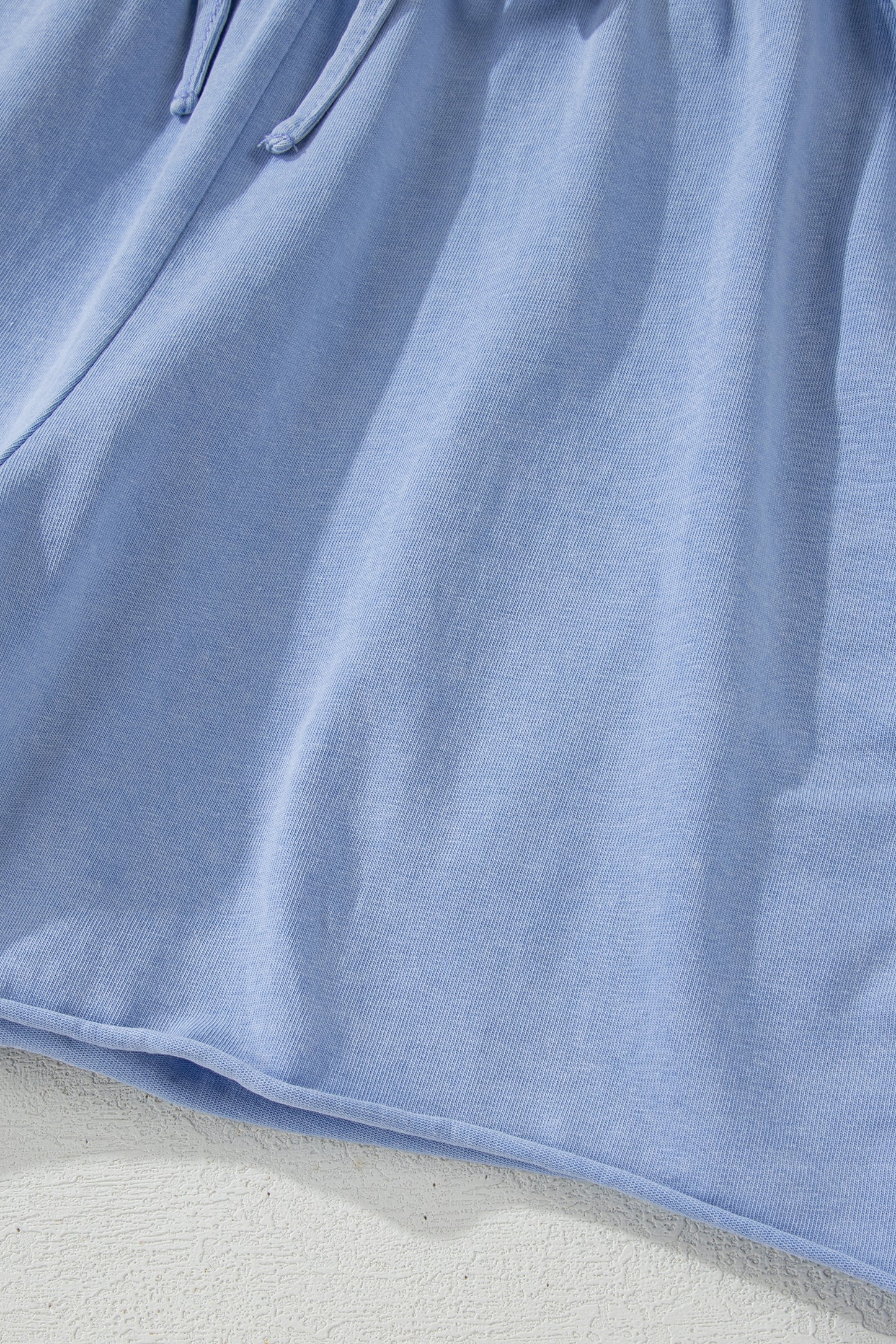 Sky Blue Mineral Washed Drawstring Elastic Waist Raw Cut Shorts-Bottoms/Casual Shorts-[Adult]-[Female]-2022 Online Blue Zone Planet