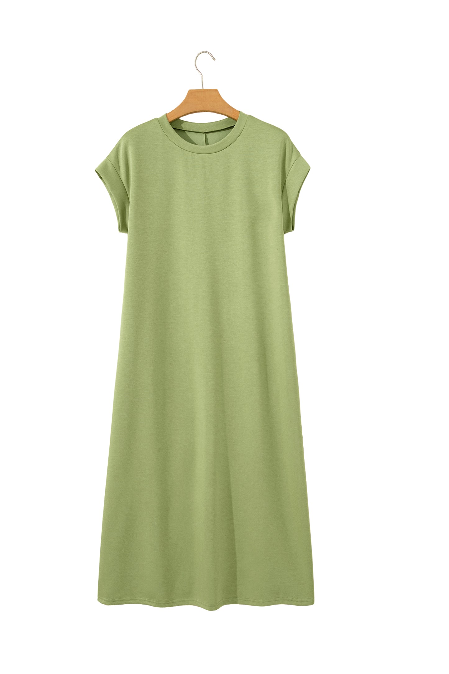 Green Bay Solid Color Long T Shirt Dress with Slits-TOPS / DRESSES-[Adult]-[Female]-2022 Online Blue Zone Planet