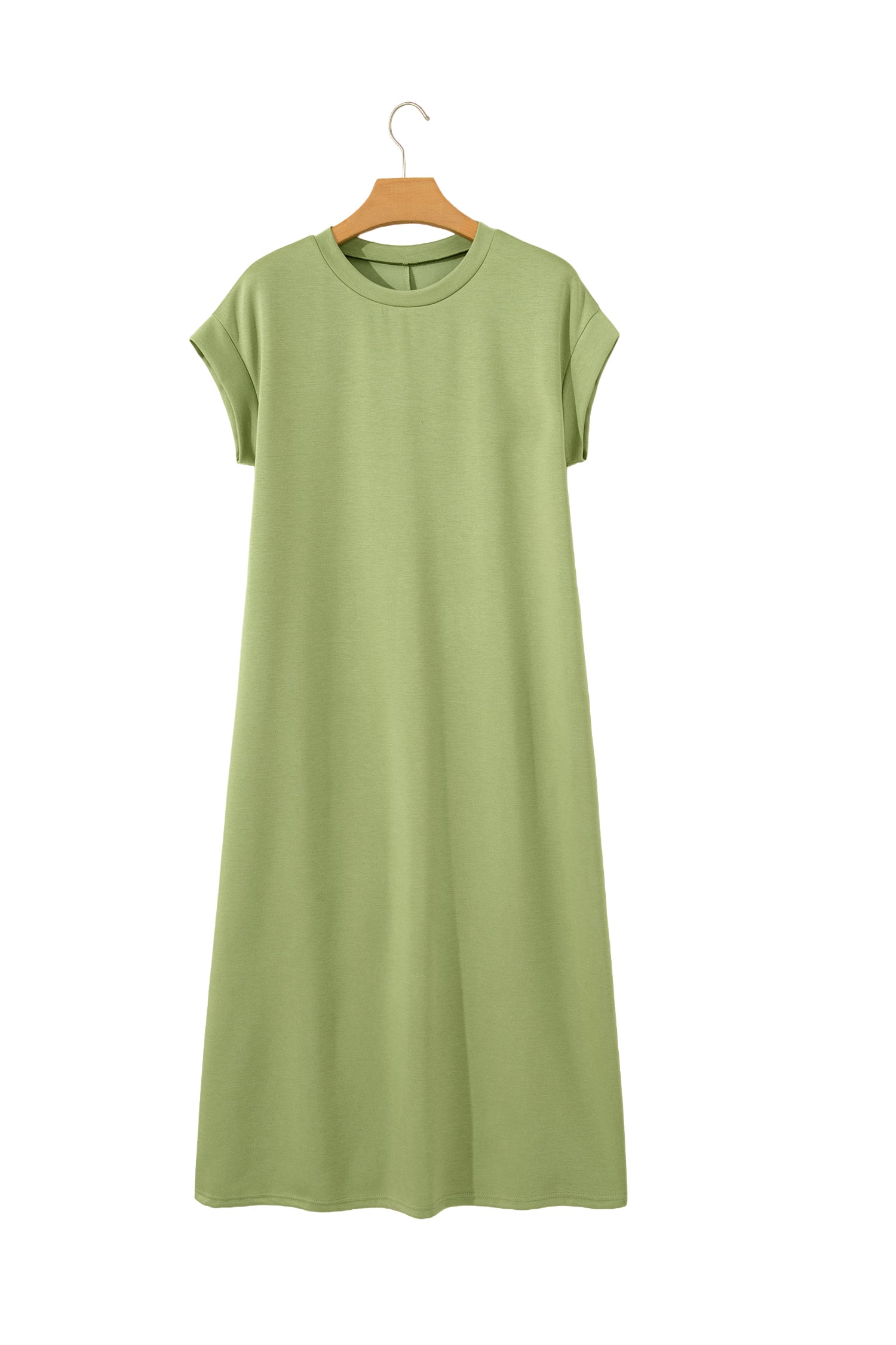 Green Bay Solid Color Long T Shirt Dress with Slits-TOPS / DRESSES-[Adult]-[Female]-2022 Online Blue Zone Planet