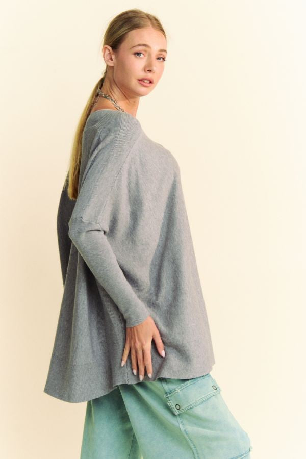 Davi & Dani Round Neck Dropped Shoulder Long Sleeve Knit Top-TOPS / DRESSES-[Adult]-[Female]-2022 Online Blue Zone Planet