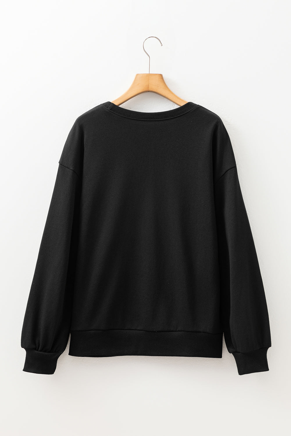 Black Rhinestone Embellished Drop Shoulder Ribbed Cuffs Wholesale Sweatshirt-Tops/Sweatshirts & Hoodies-[Adult]-[Female]-2022 Online Blue Zone Planet