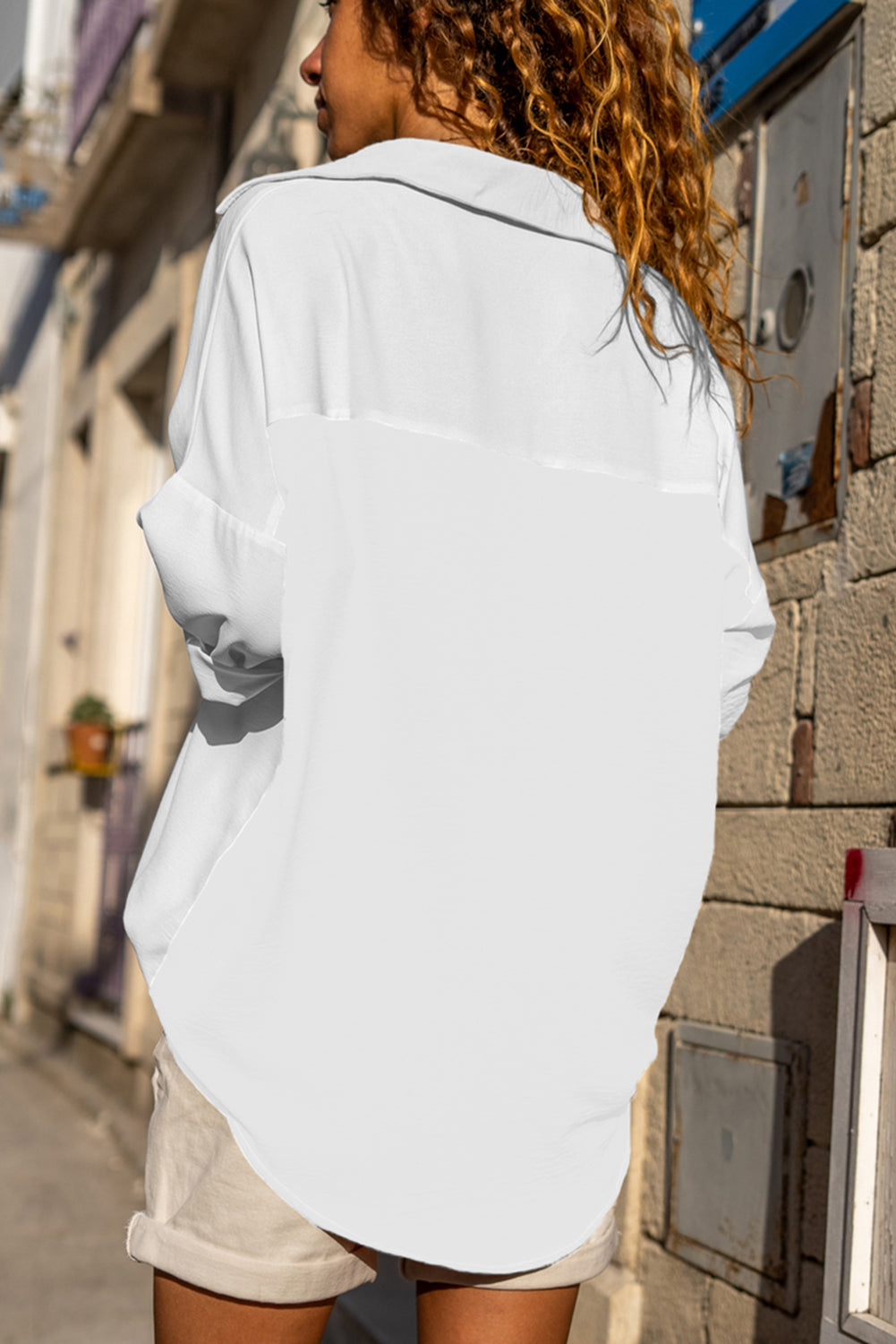 White Pure Color Patch Pocket Shirt-Tops/Blouses & Shirts-[Adult]-[Female]-2022 Online Blue Zone Planet