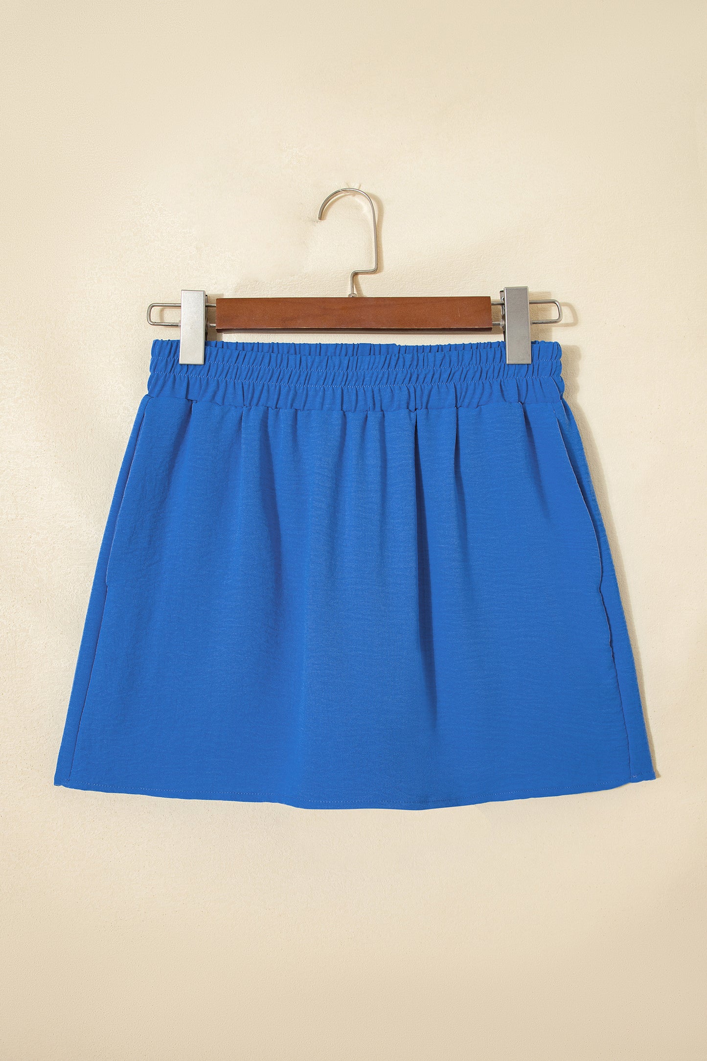 Sky Blue Solid Color Elastic Waist Casual Skort-Bottoms/Casual Shorts-[Adult]-[Female]-2022 Online Blue Zone Planet