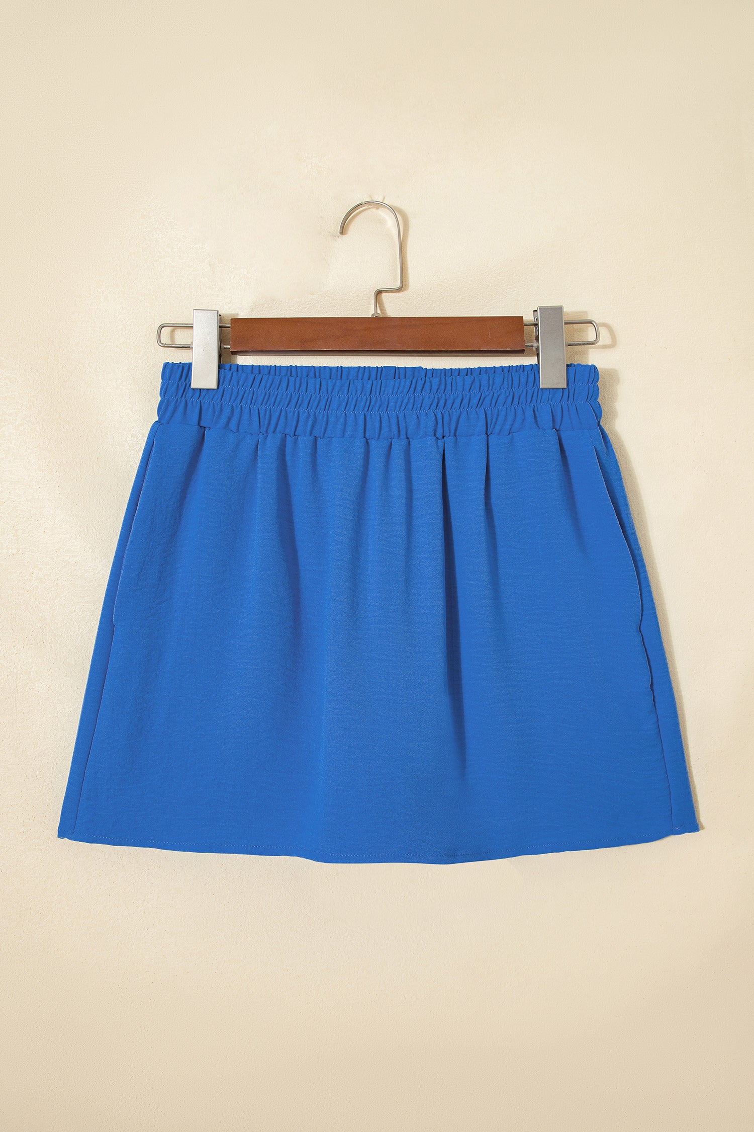 Sky Blue Solid Color Elastic Waist Casual Skort-Bottoms/Casual Shorts-[Adult]-[Female]-2022 Online Blue Zone Planet