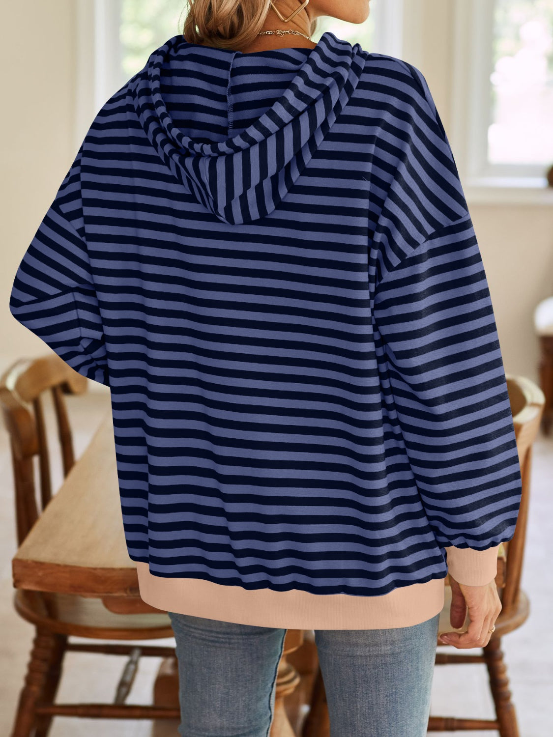 Lovelet Drawstring Striped Long Sleeve Hoodie-HOODIES-[Adult]-[Female]-2022 Online Blue Zone Planet