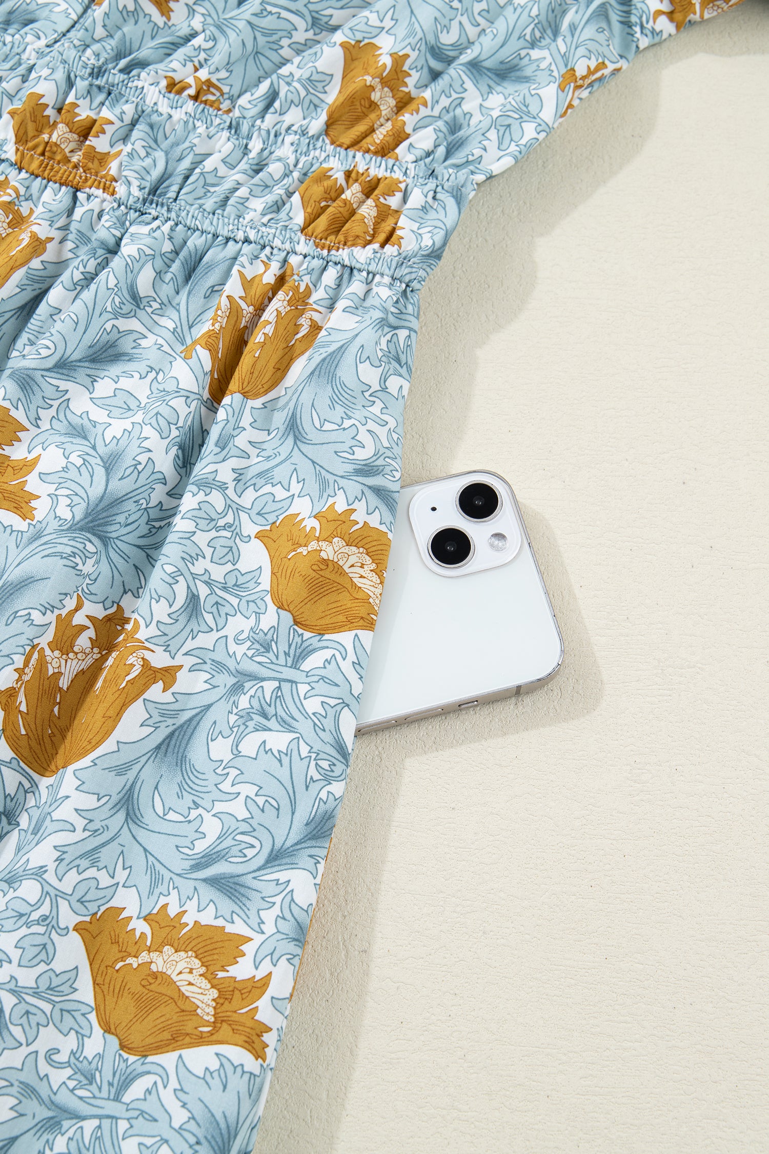 Brown Floral Printed Frilled V Neck Bracelet Sleeve Long Dress-Bracelet-[Adult]-[Female]-2022 Online Blue Zone Planet