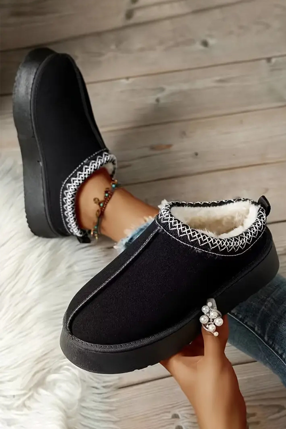 Chestnut Contrast Print Suede Plush Lined Snow Boots-Shoes & Bags/Boots-[Adult]-[Female]-Black-37-2022 Online Blue Zone Planet