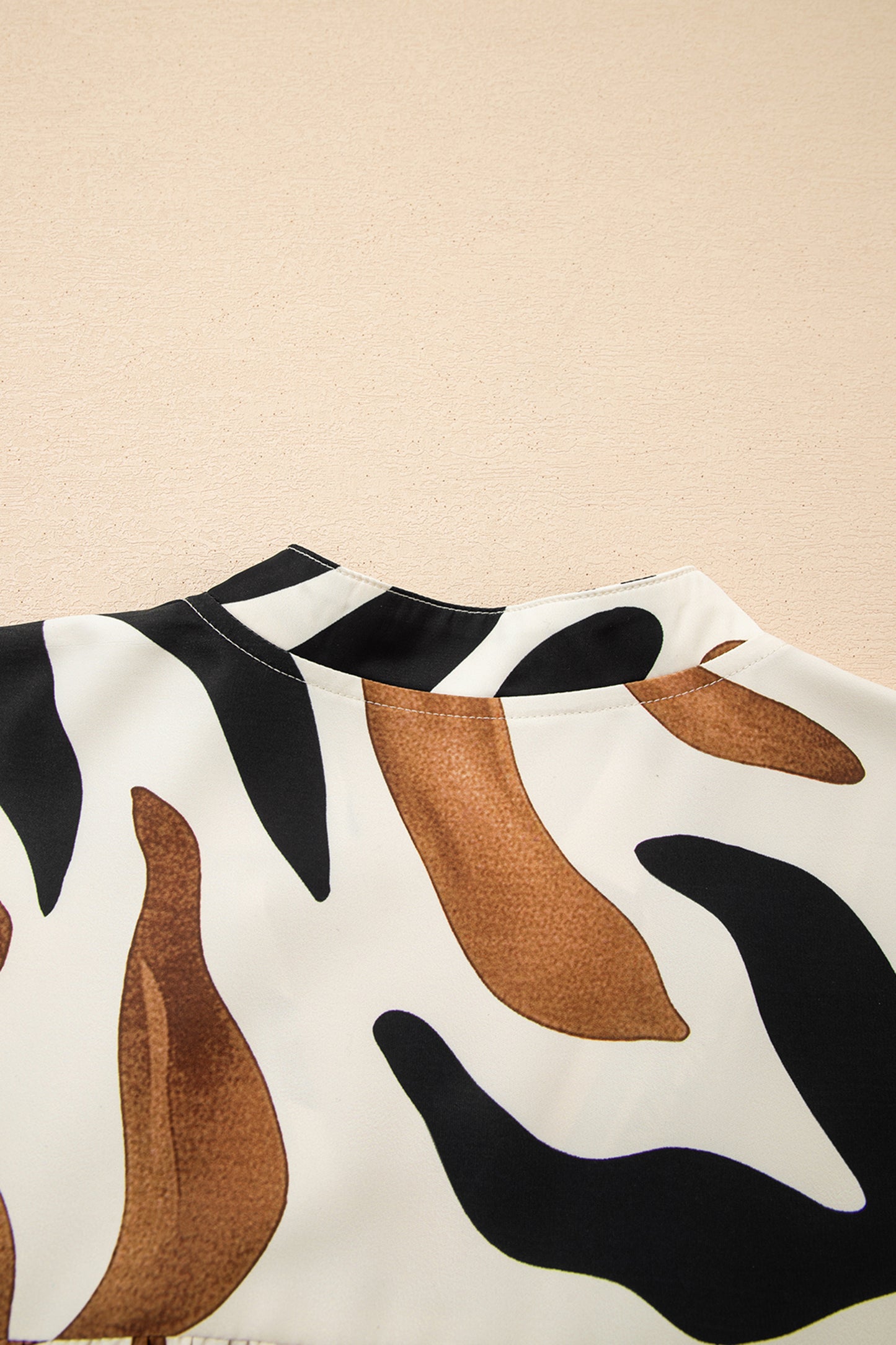 Brown Abstract Print Puff Sleeve Loose Blouse-Tops/Blouses & Shirts-[Adult]-[Female]-2022 Online Blue Zone Planet