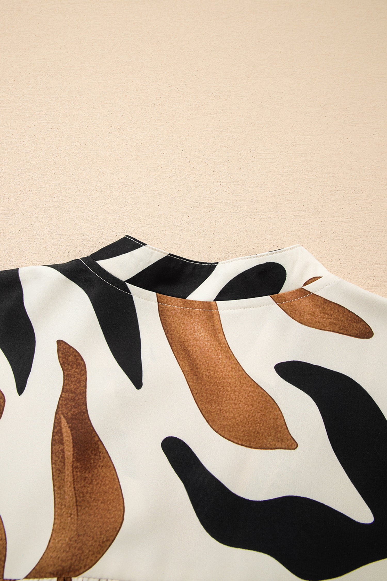 Brown Abstract Print Puff Sleeve Loose Blouse-Tops/Blouses & Shirts-[Adult]-[Female]-2022 Online Blue Zone Planet