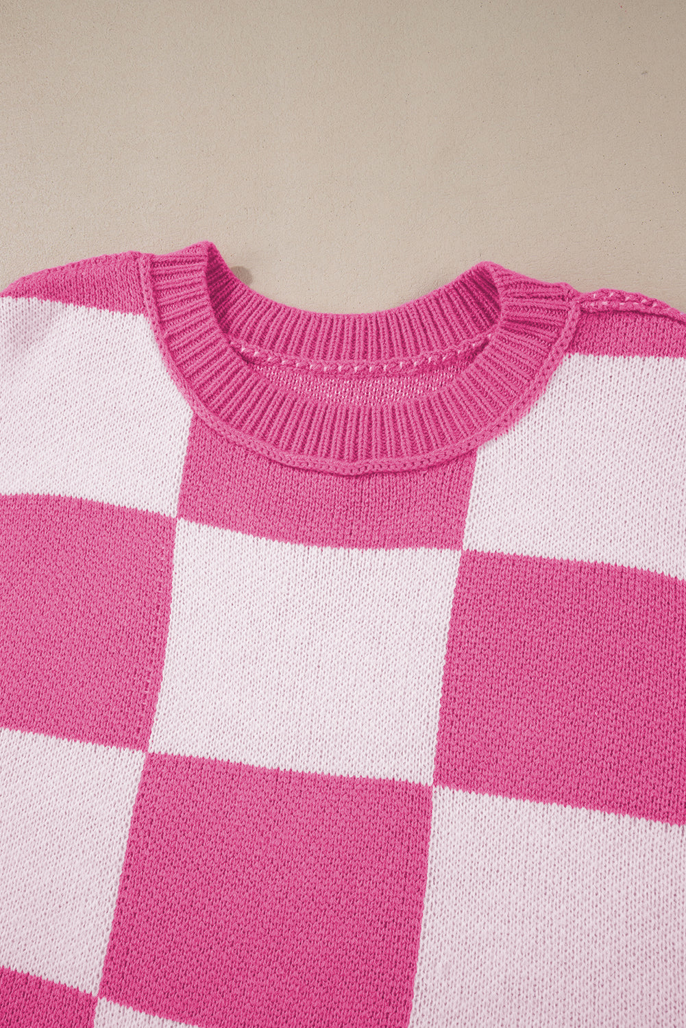 Blue Zone Planet | Pink Checked Bishop Sleeve Pullover Sweater-Sweaters-[Adult]-[Female]-2022 Online Blue Zone Planet