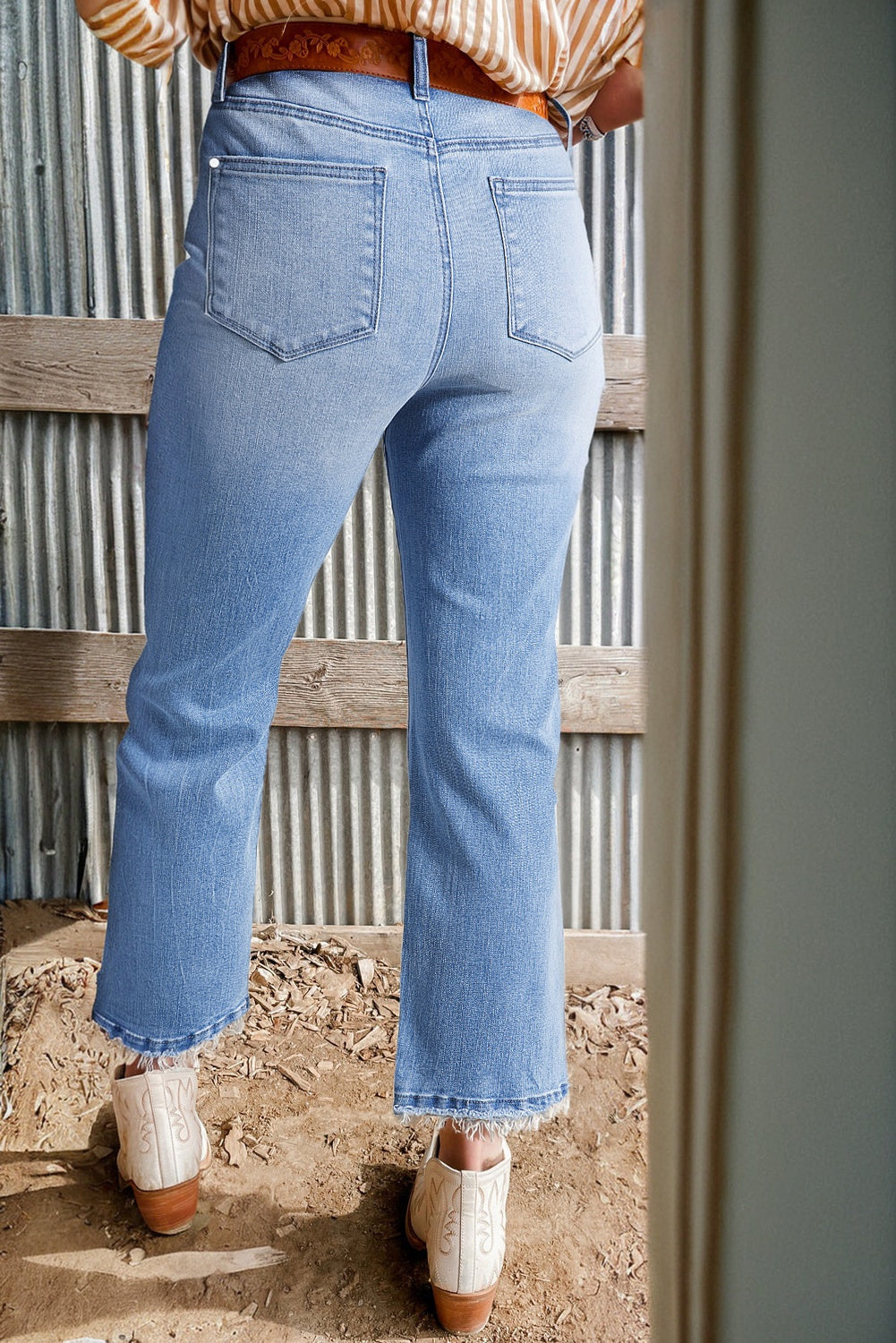 Blue Zone Planet | Beau Blue Mineral Wash Raw Hem High Waist Flared Jeans-Bottoms/Jeans-[Adult]-[Female]-2022 Online Blue Zone Planet