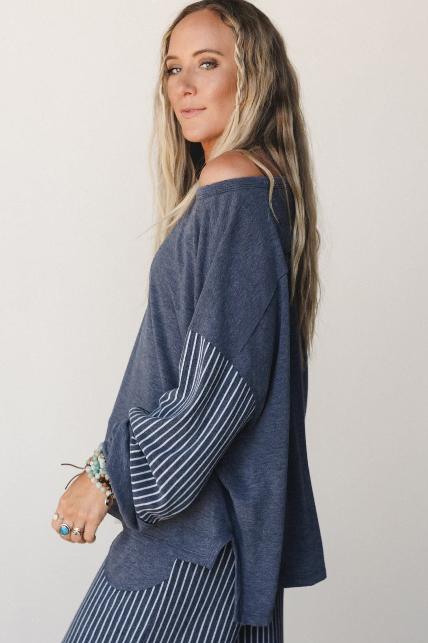 Real Teal Raw Seam Patchwork Long Sleeve Top Pocket Casual Pants 2pcs Set-Two Piece Sets/Pant Sets-[Adult]-[Female]-2022 Online Blue Zone Planet