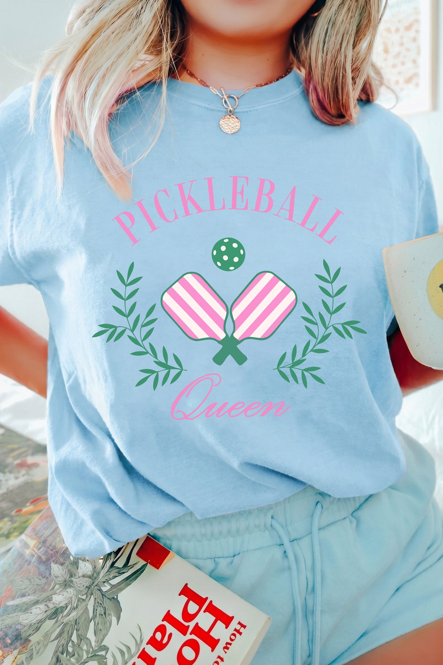Light Blue Pickleball Queen Relaxed Graphic Tee-Graphic/Graphic Tees-[Adult]-[Female]-2022 Online Blue Zone Planet