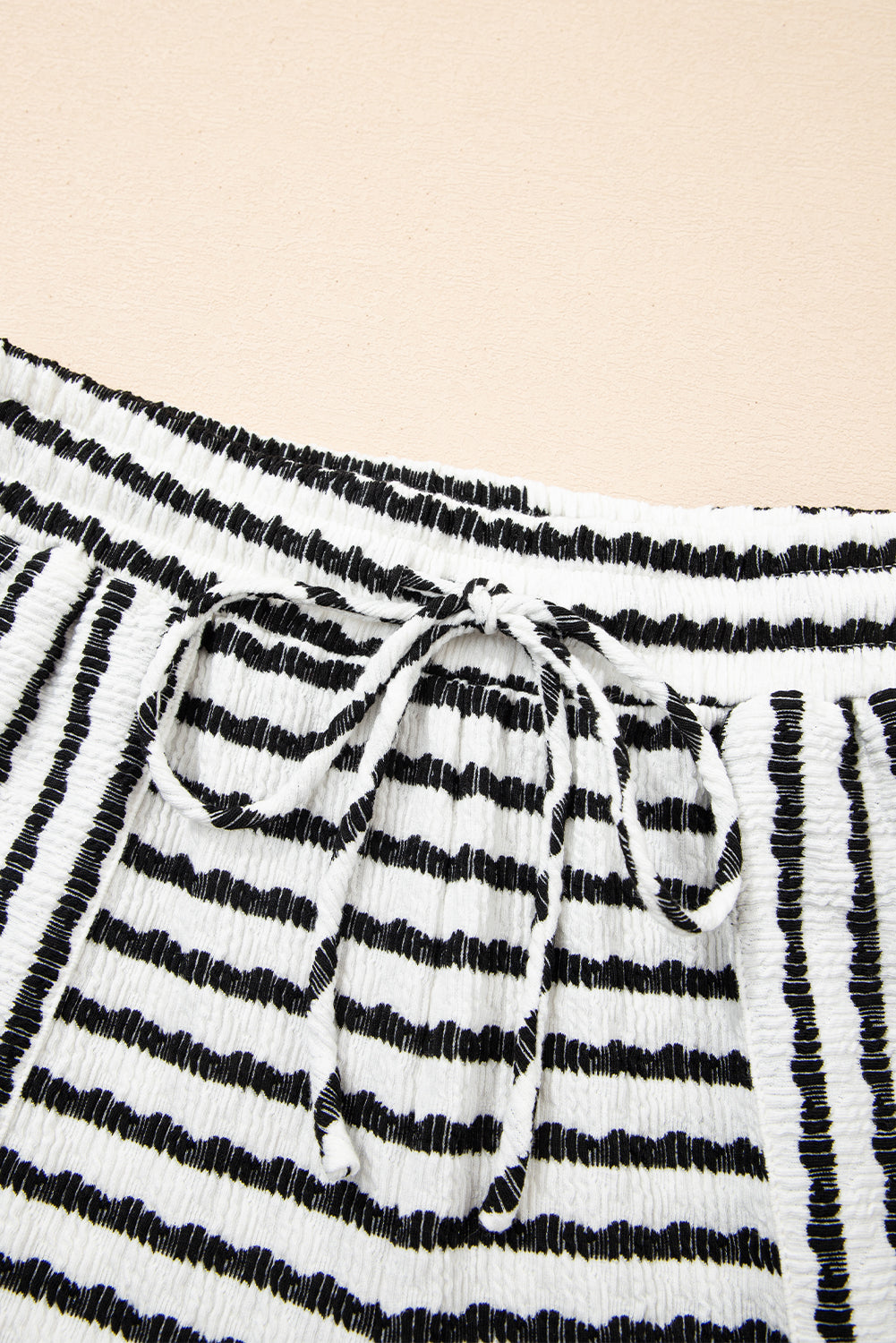 Black Stripe Knitted Short Sleeve Top and Drawstring Shorts Set-Two Piece Sets/Short Sets-[Adult]-[Female]-2022 Online Blue Zone Planet