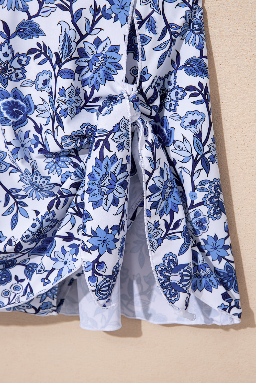 Sky Blue Crossed Back Floral Print Asymmetric Knot Side One Piece Swimsuit-Swimwear/One Piece Swimsuit-[Adult]-[Female]-2022 Online Blue Zone Planet