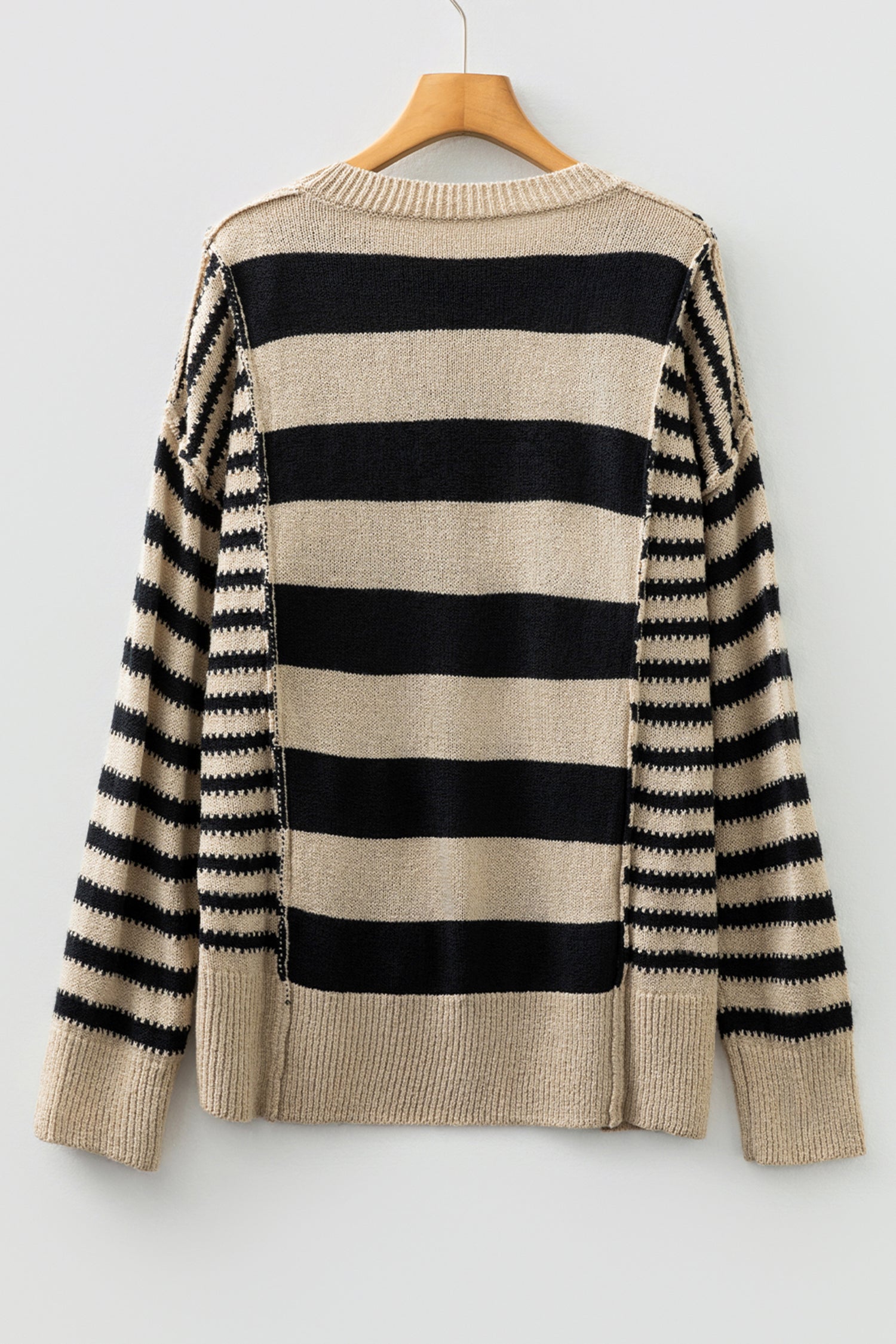 Brown Stripe Drop Shoulder Sleeve Patchwork Baggy Sweater-TOPS / DRESSES-[Adult]-[Female]-2022 Online Blue Zone Planet